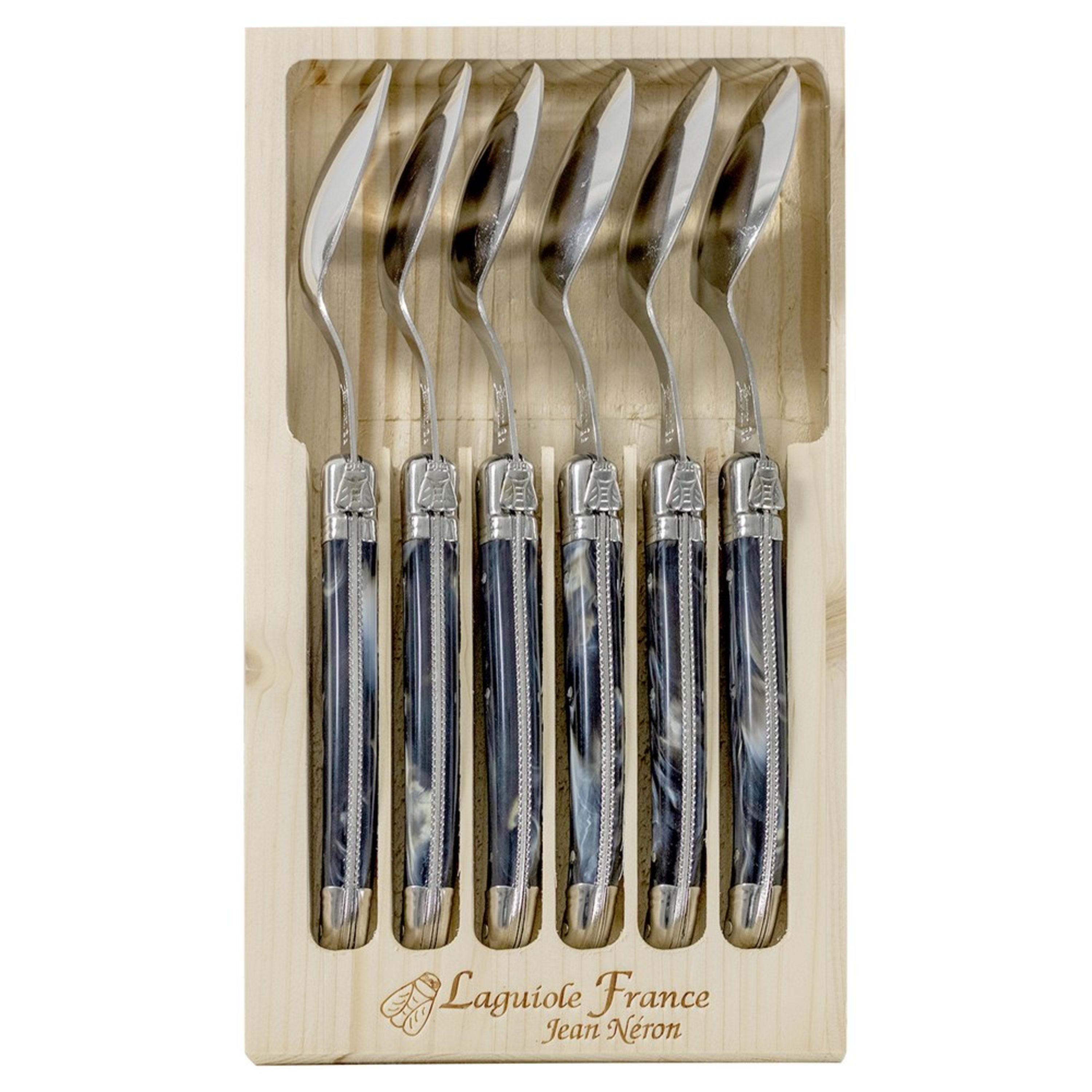 Laguiole Jean Néron 6 Piece Soup & Dessert Spoon Set - Black Horn