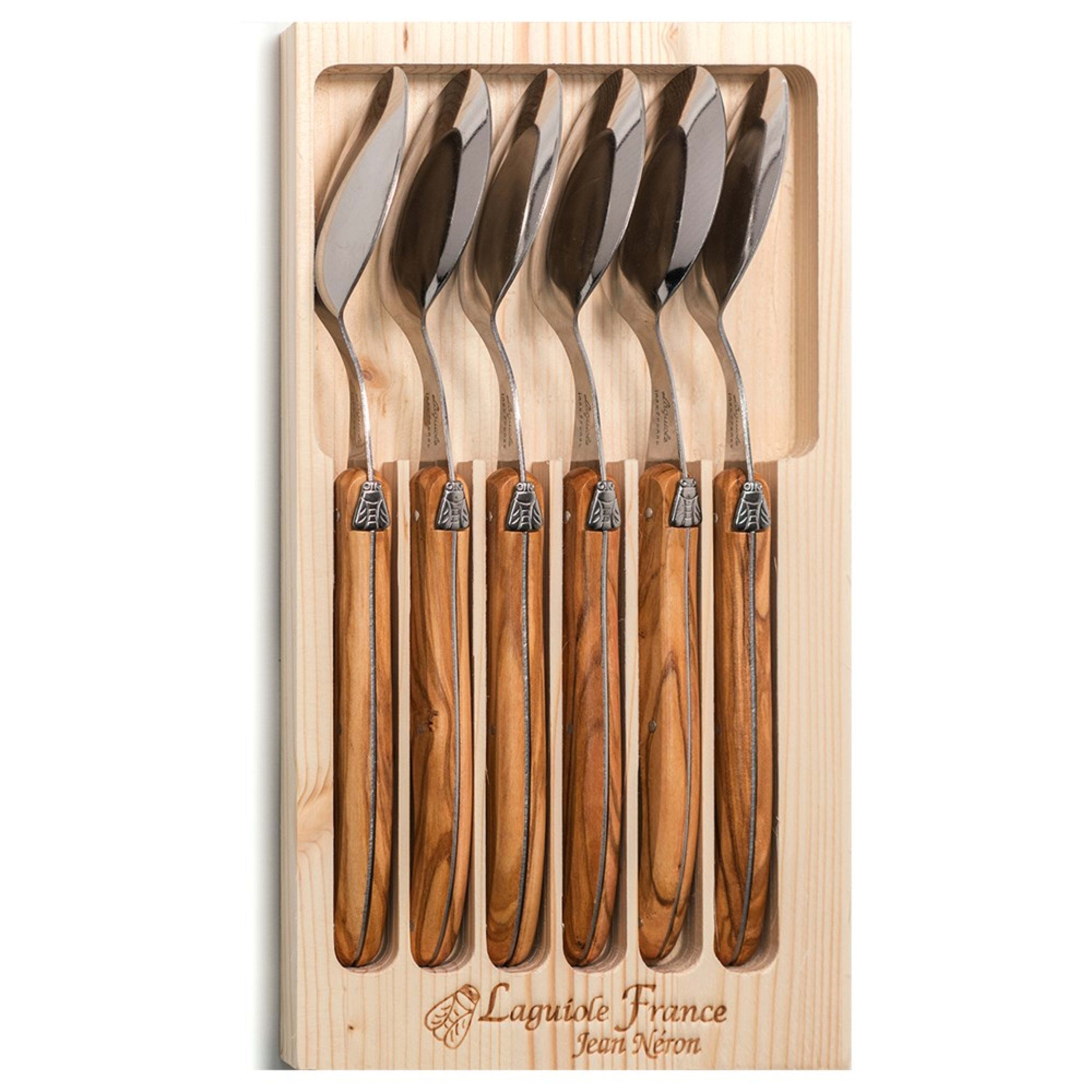Laguiole Jean Néron 6 Piece Coffee Spoon Set - Olive Wood