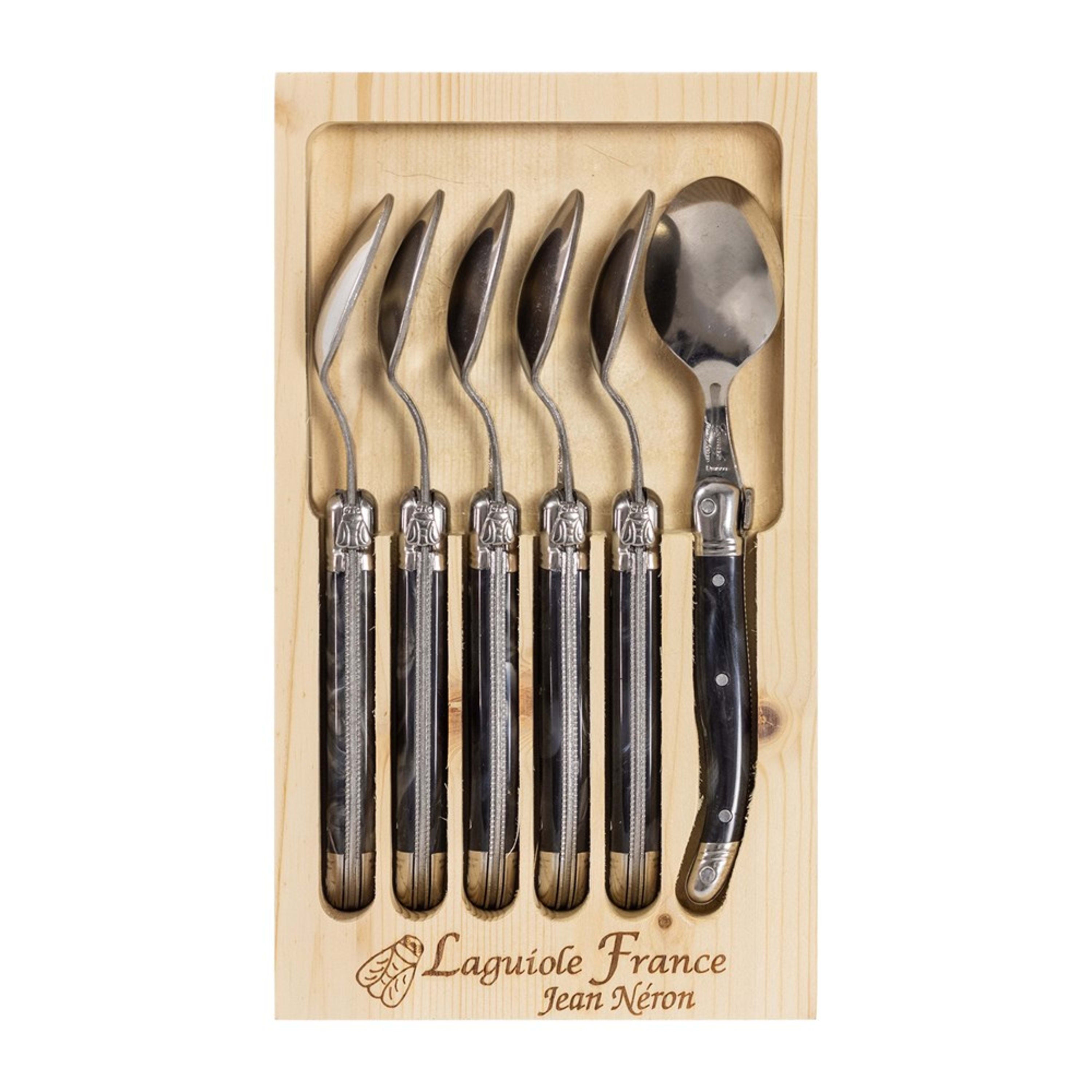 Laguiole Jean Néron 6 Piece Coffee Spoon Set - Black Horn