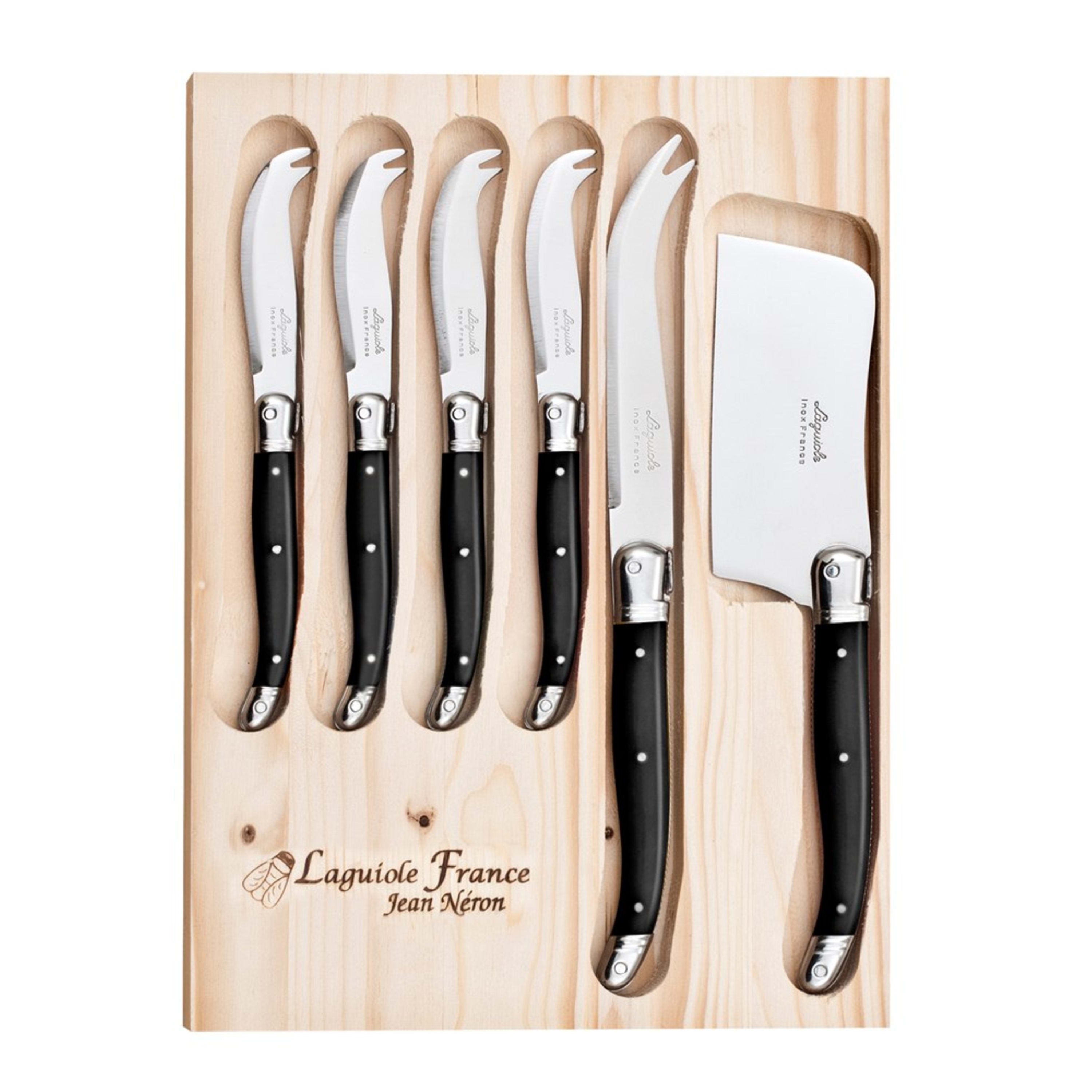 Laguiole Jean Néron 6 Piece Cheese Set (Cleaver & Cheese & 4 Mini Cheese Knives) - Black