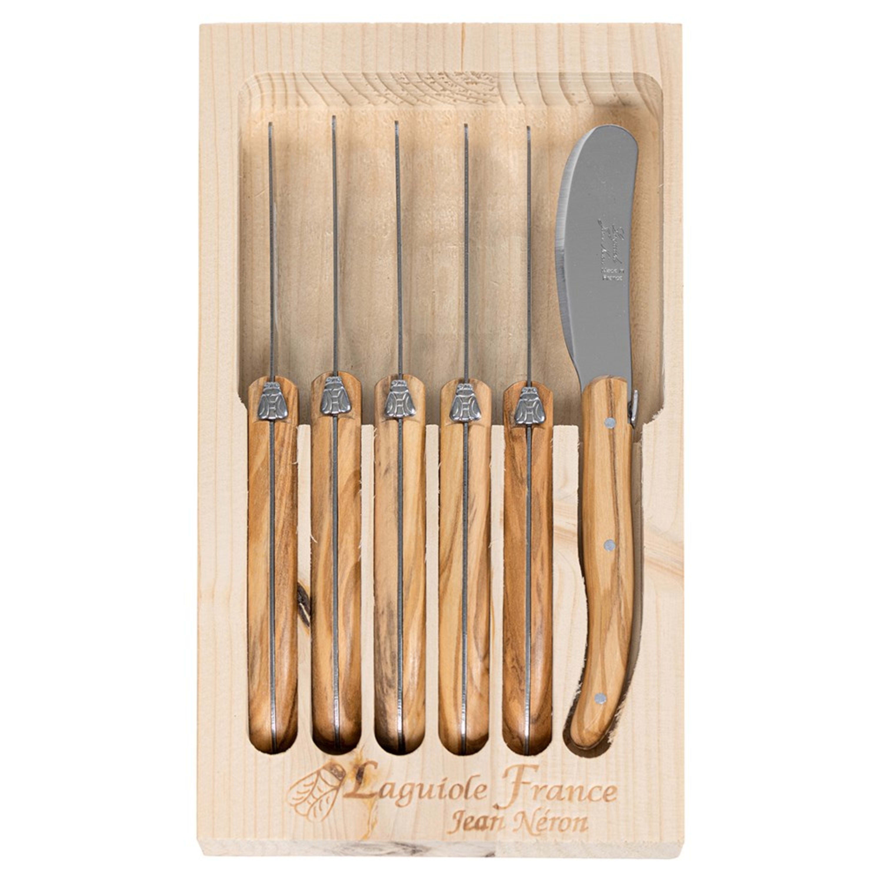 Laguiole Jean Néron 6 Piece Butter & Pate Knife Set - Olive Wood