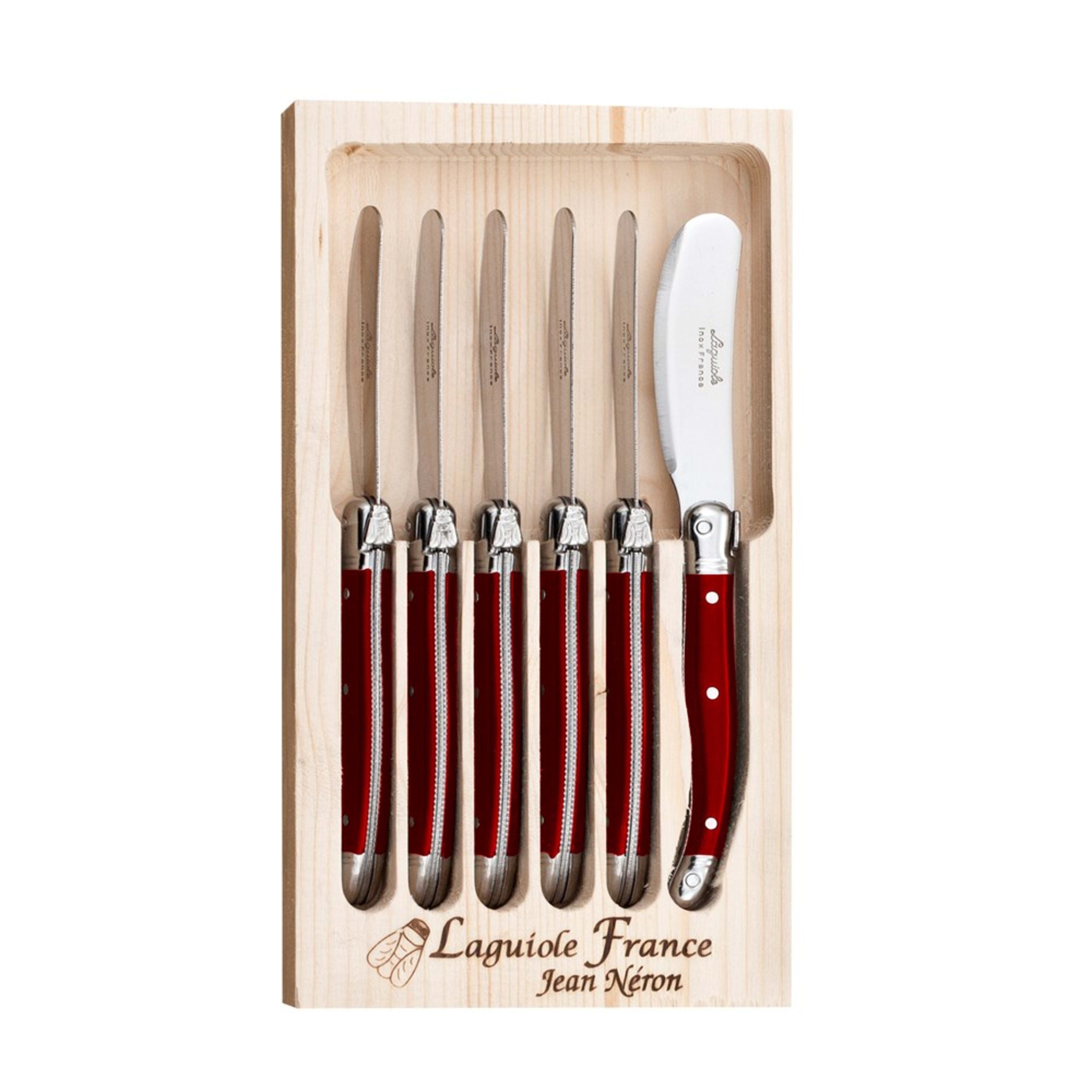 Laguiole Jean Néron 6 Piece Butter & Pate Knife Set - Red
