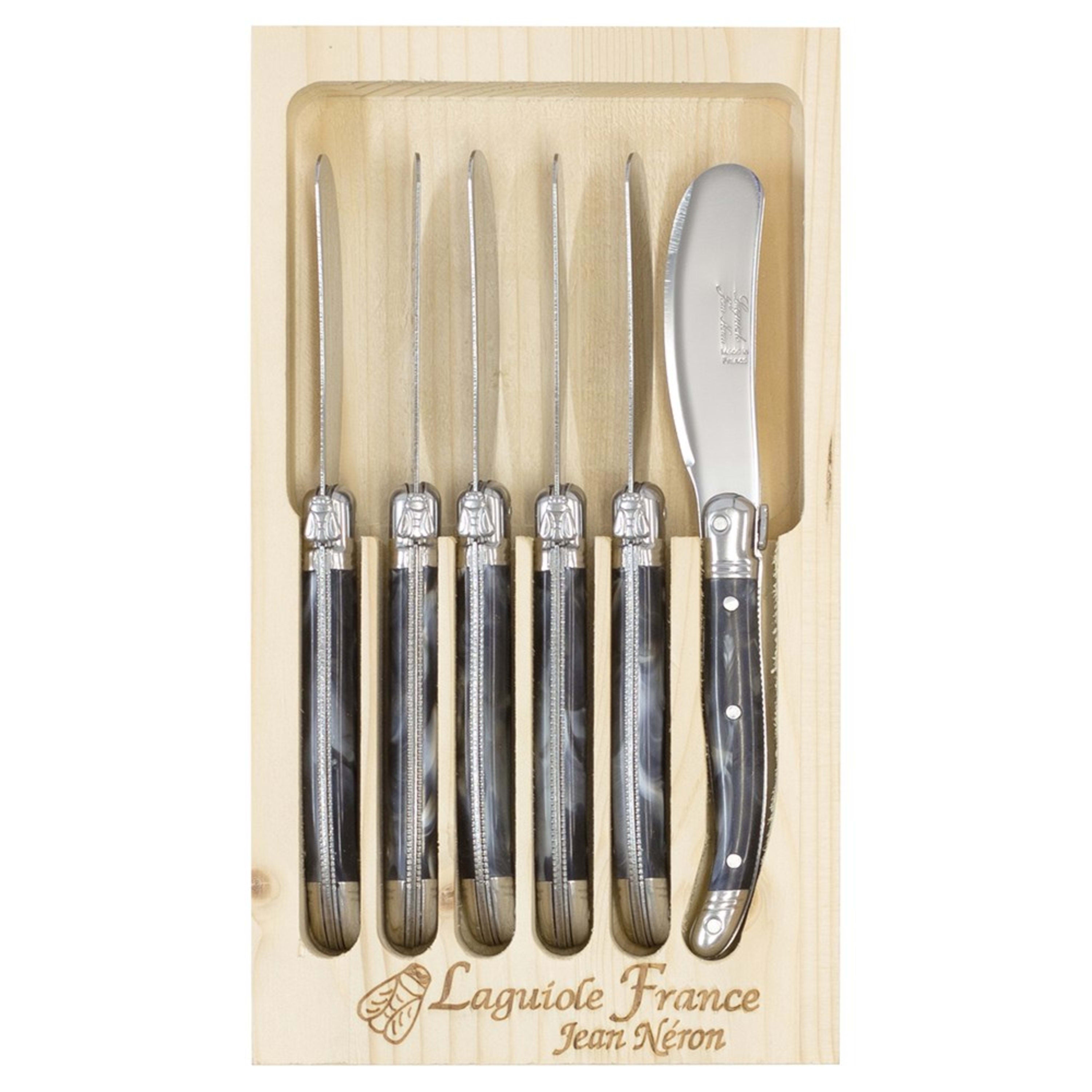 Laguiole Jean Néron 6 Piece Butter & Pate Knife Set - Black Horn