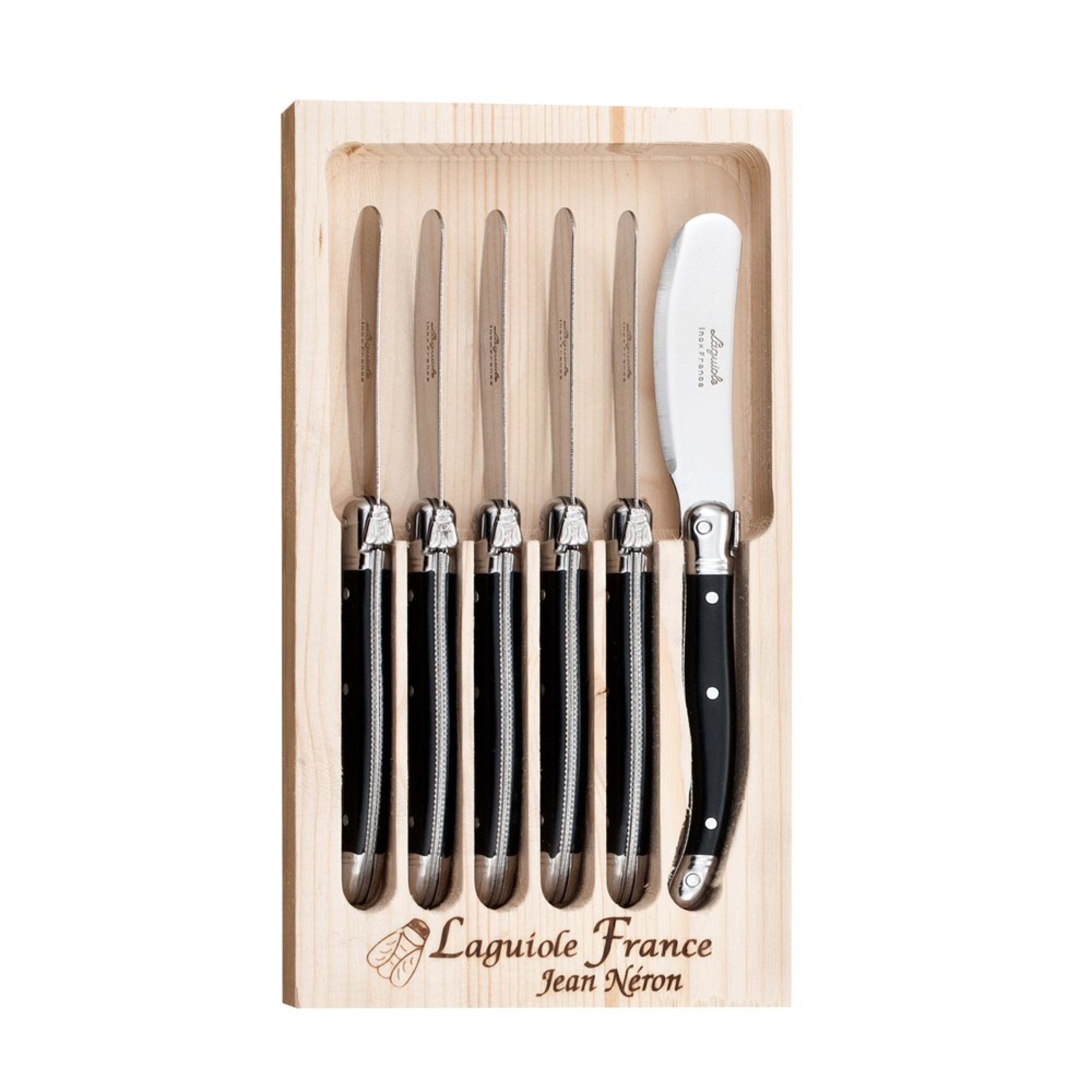 Laguiole Jean Néron 6 Piece Butter & Pate Knife Set - Black