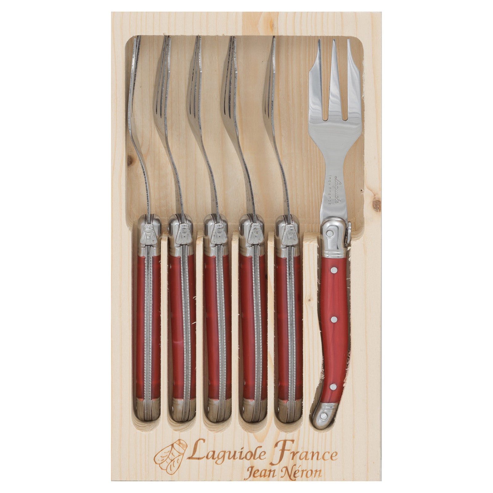 Laguiole Jean Neron Cake Fork Set - Red