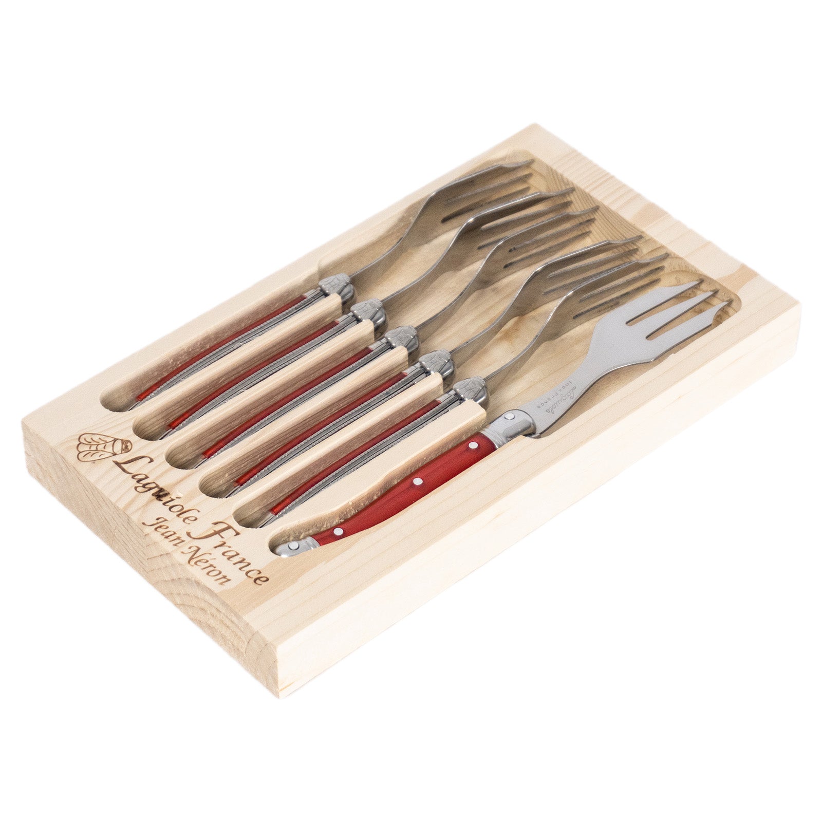 Laguiole Jean Neron Cake Fork Set - Red