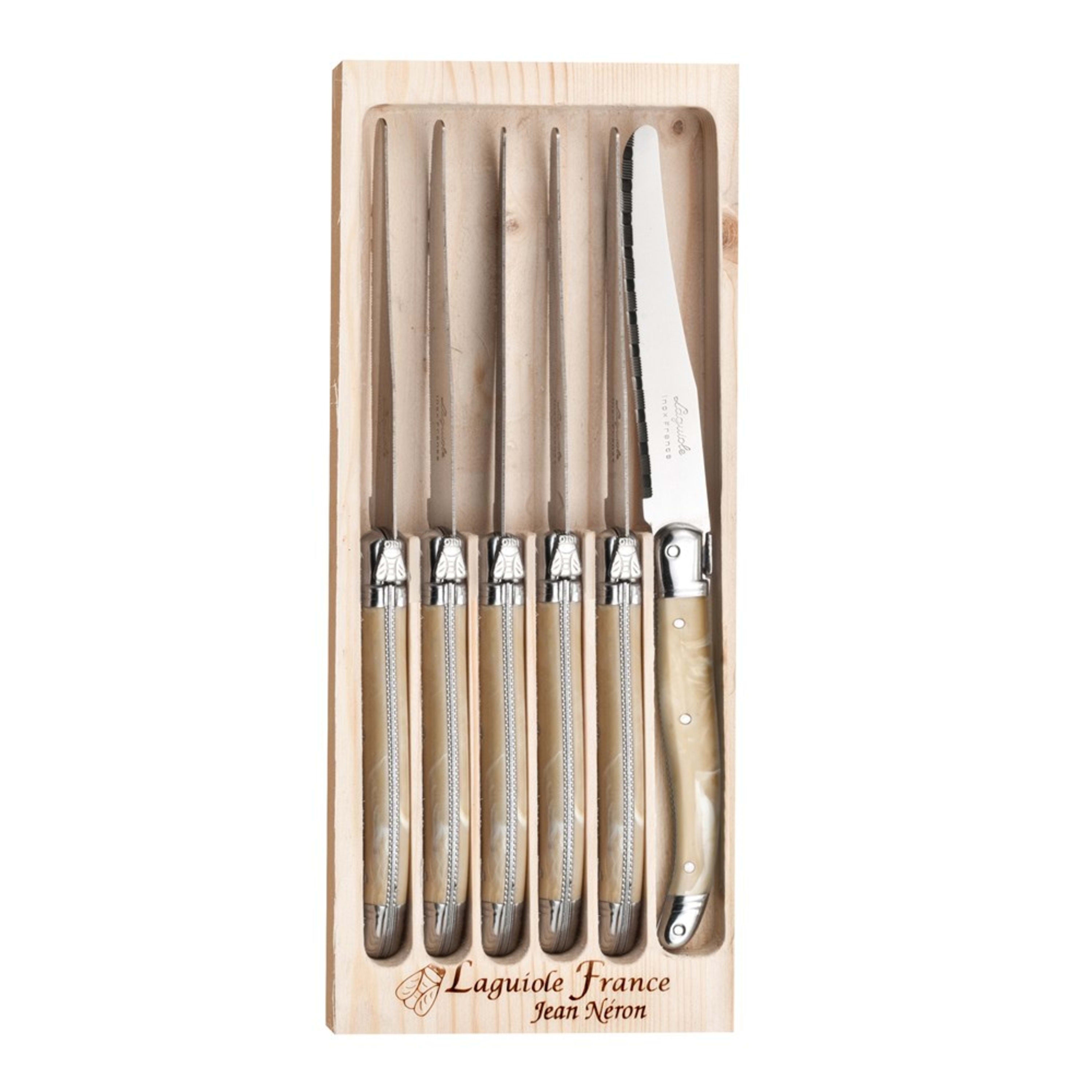 Laguiole Jean Néron 6 Piece Round Table Knife Set - Light Horn