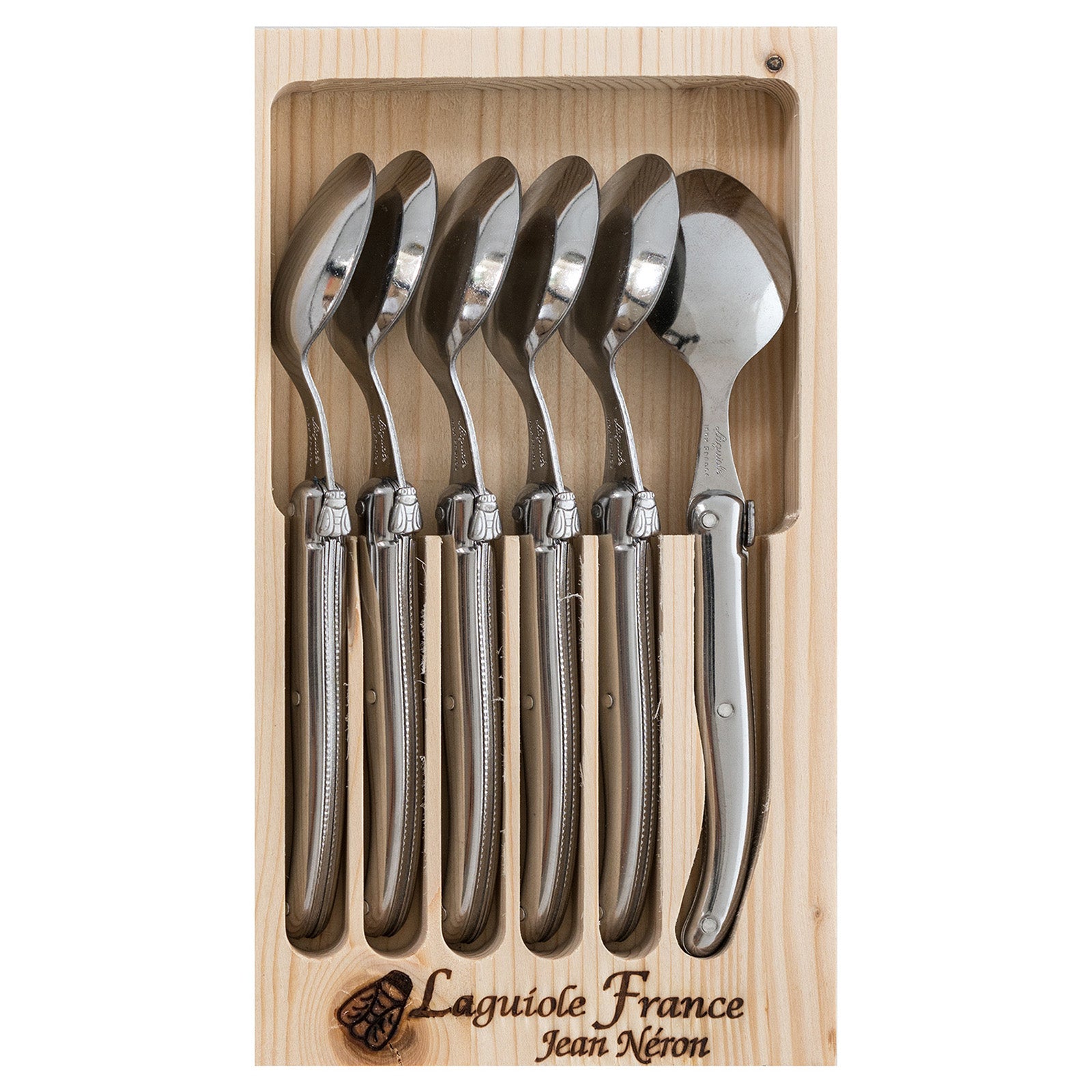 Laguiole Jean Neron Stainless Steel Handle Coffee Spoon Set (Small Spoon)