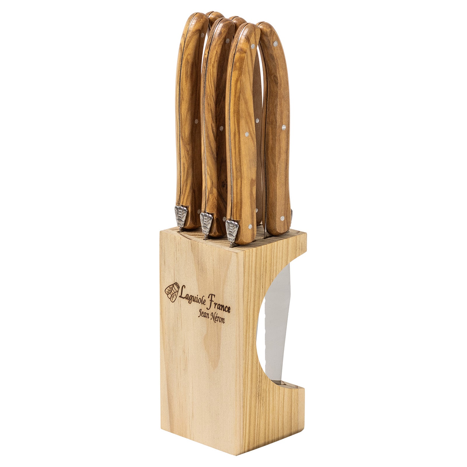 Laguiole Jean Neron Olive Wood Steak Knife Set - Knife Block