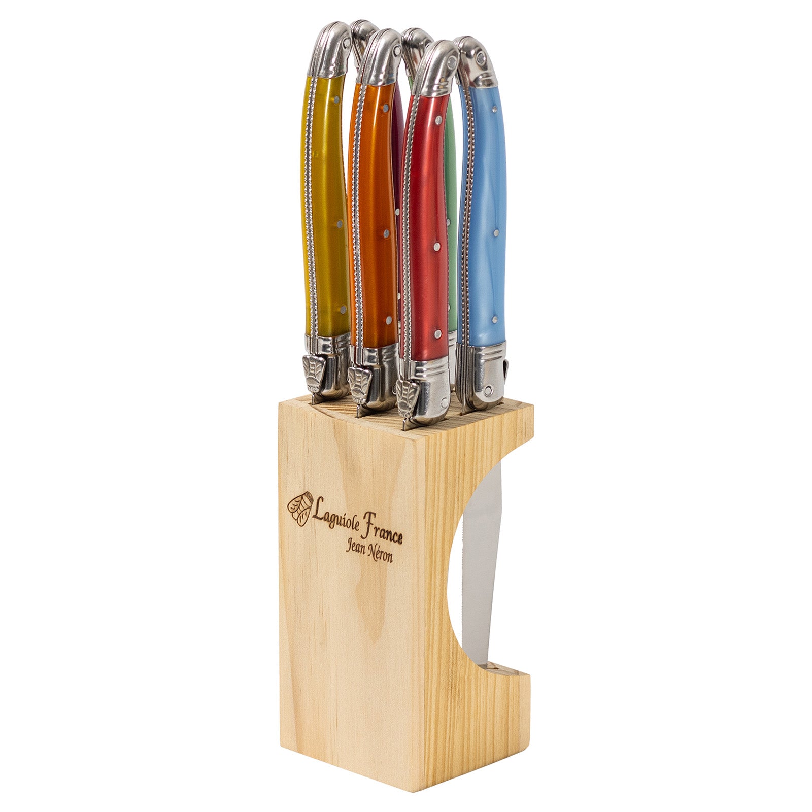 Laguiole Jean Neron Mixed Colour Steak Knife Set - Knife Block