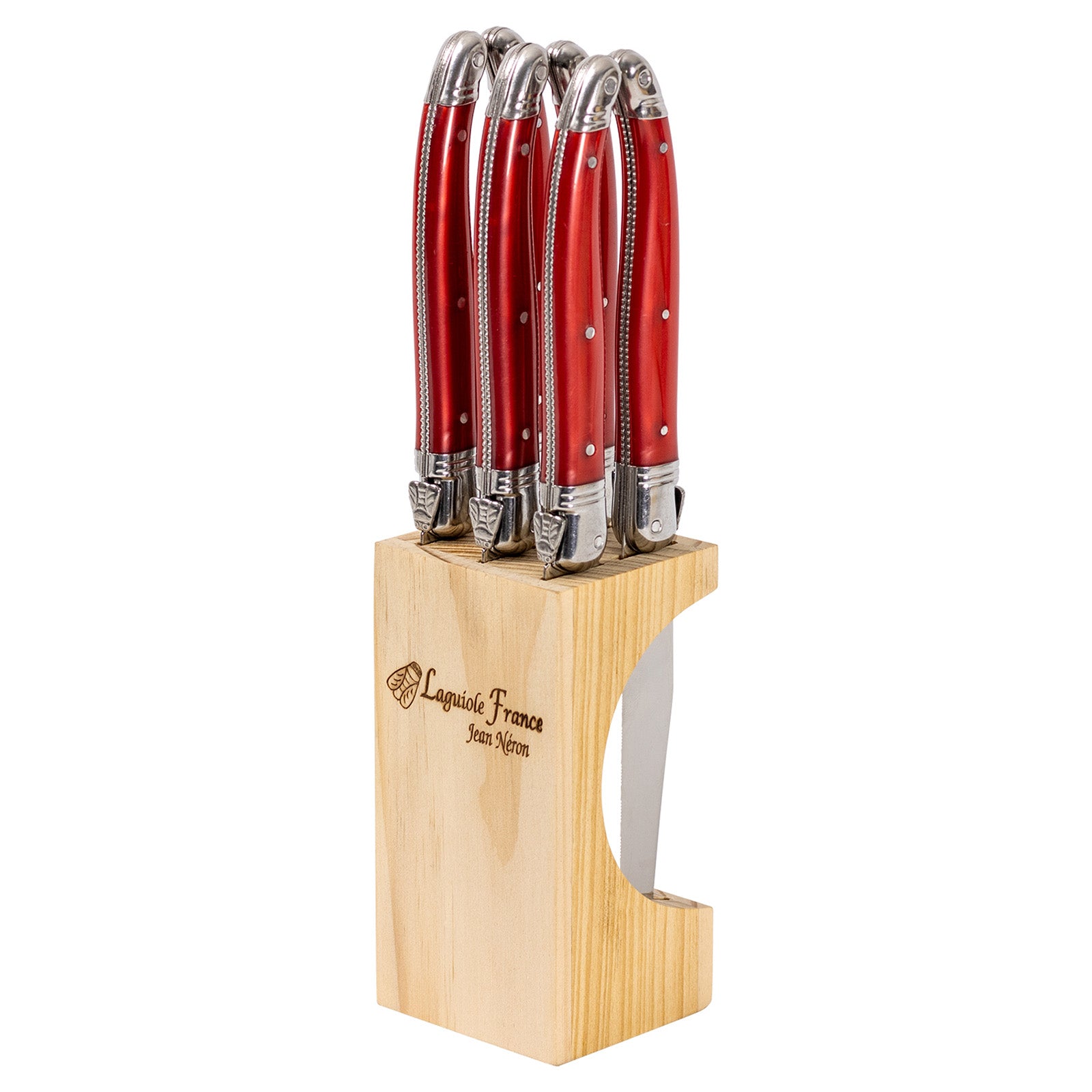 Laguiole Jean Neron Red Steak Knife Set - Knife Block