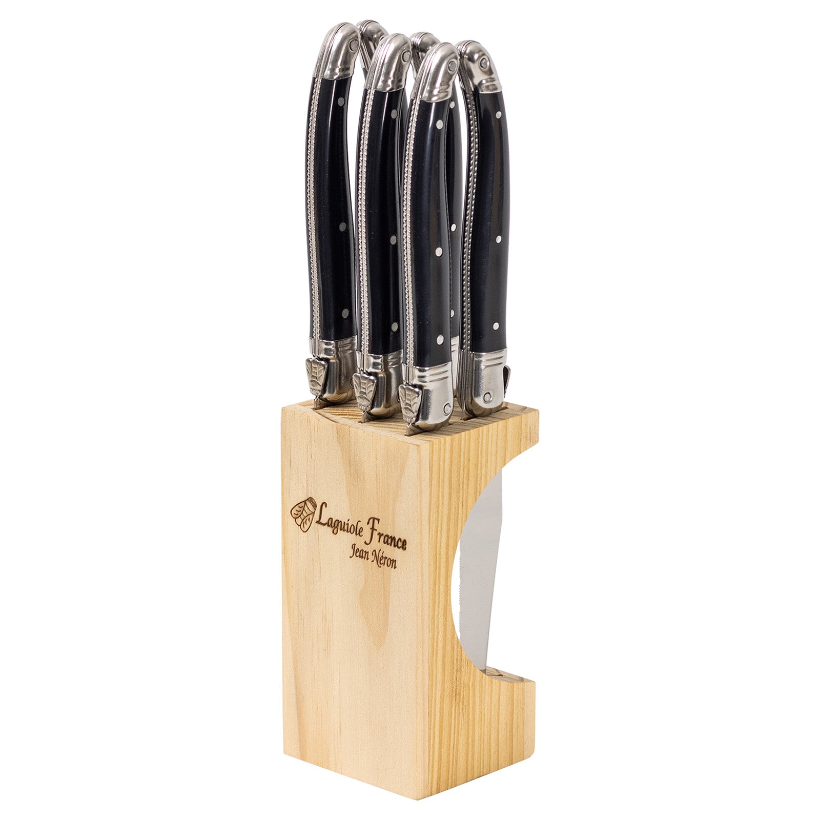 Laguiole Jean Neron Black Steak Knife Set - Knife Block