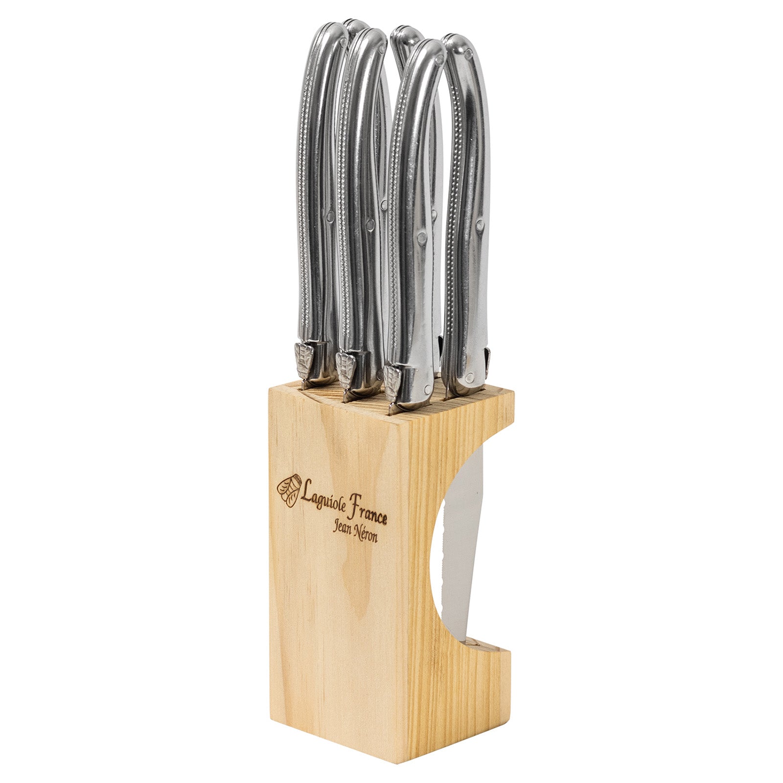 Laguiole Jean Neron Stainless Steel Handle Steak Knife Set ‚Äì Knife Block