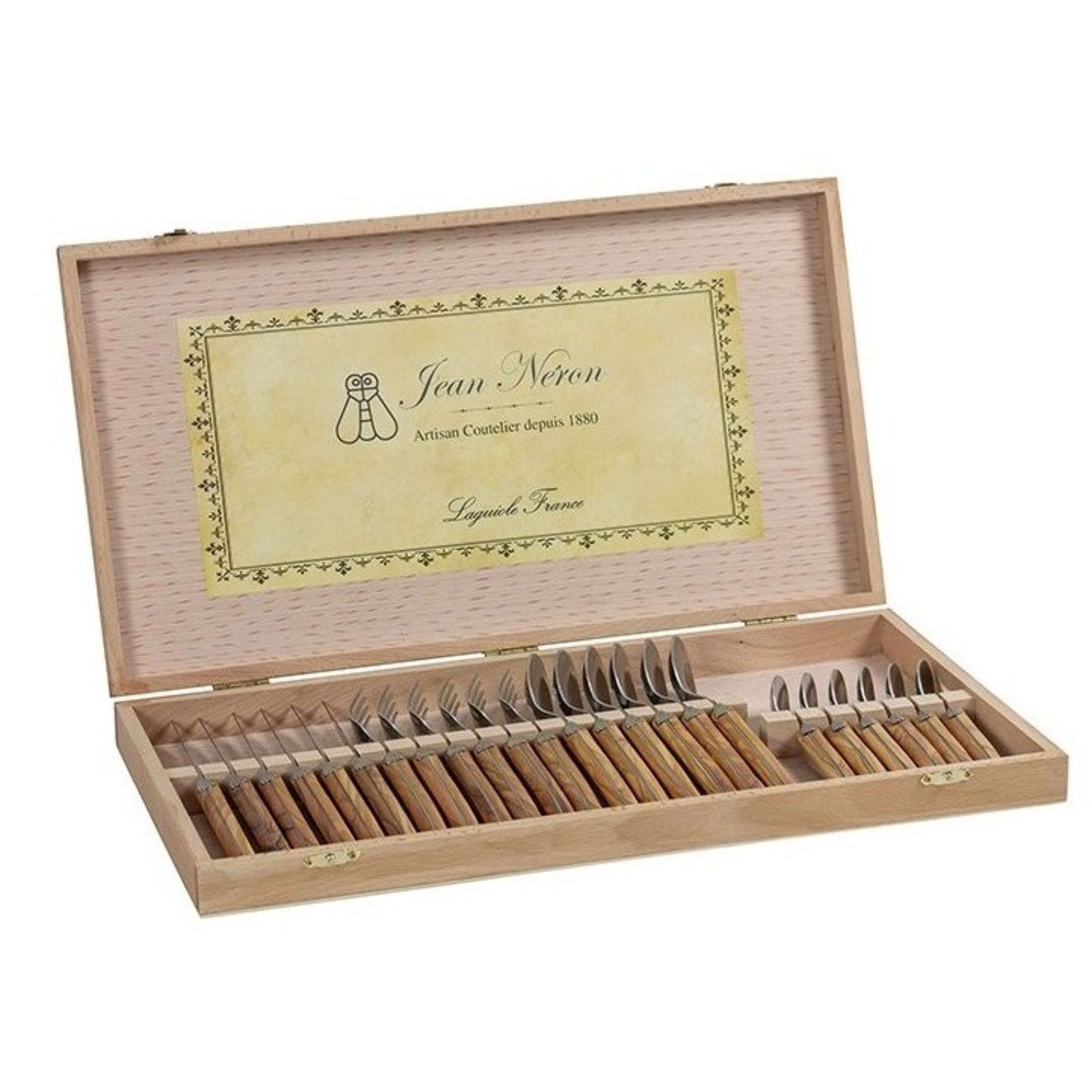 Laguiole Jean Néron 24 Piece Cutlery Set in Gift Box - Olive Wood