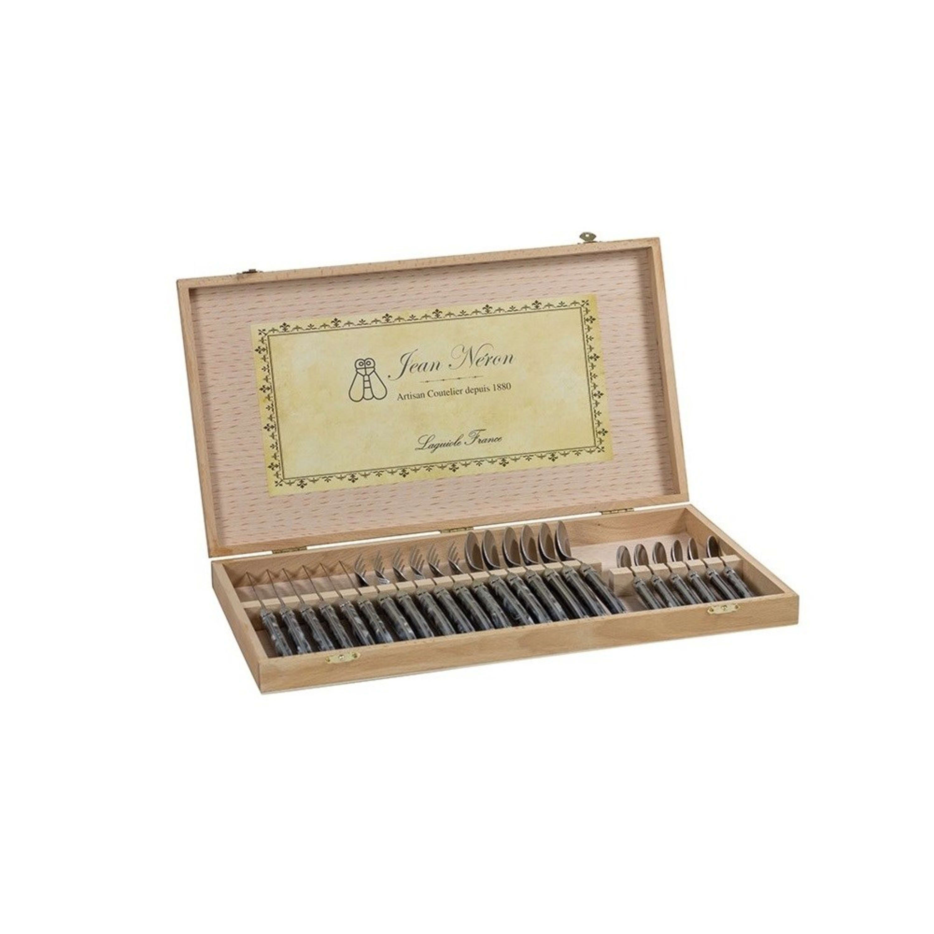 Laguiole Jean Néron 24 Piece Cutlery Set in Gift Box - Black Horn
