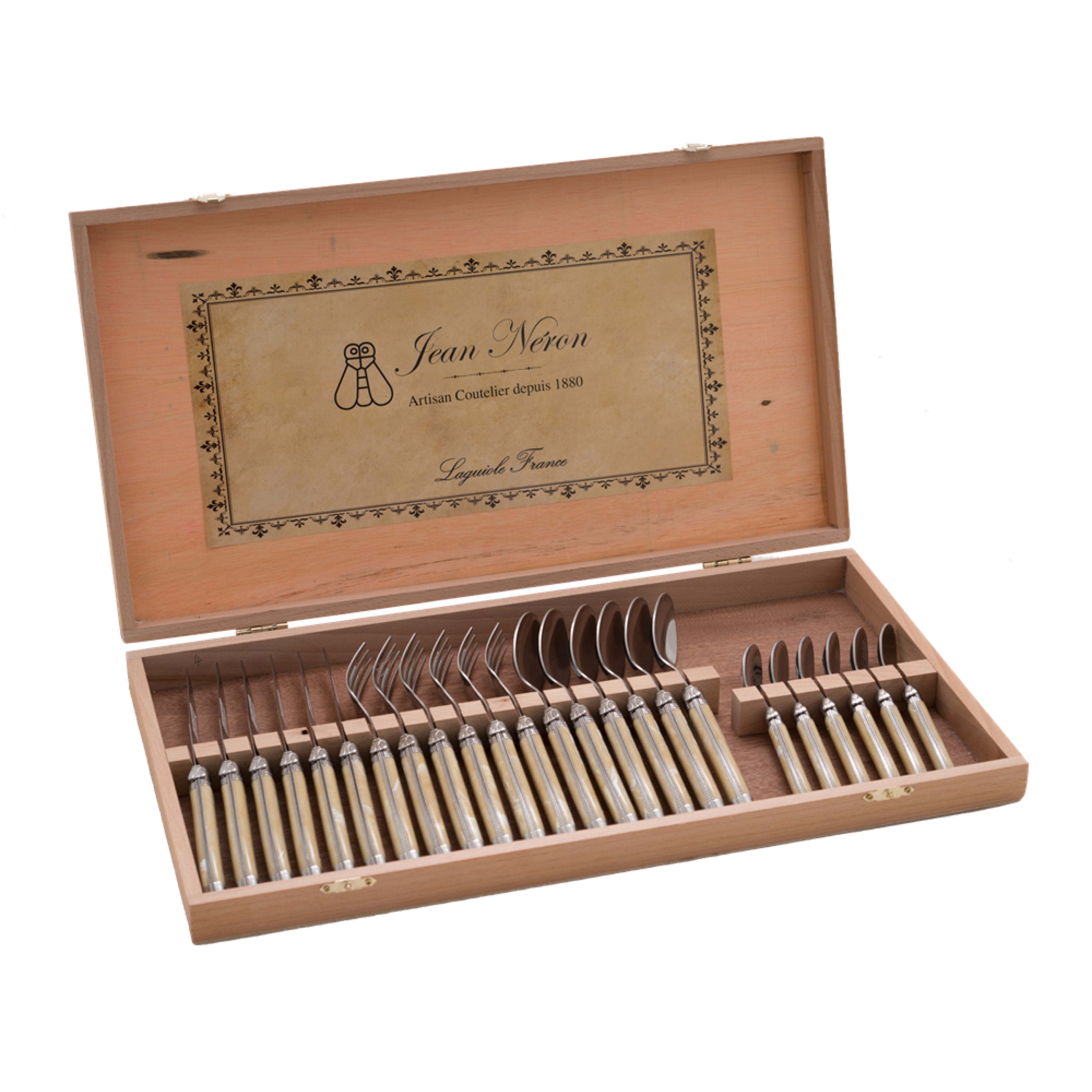 Laguiole Jean Néron 24 Piece Cutlery Set in Gift Box - Light Horn