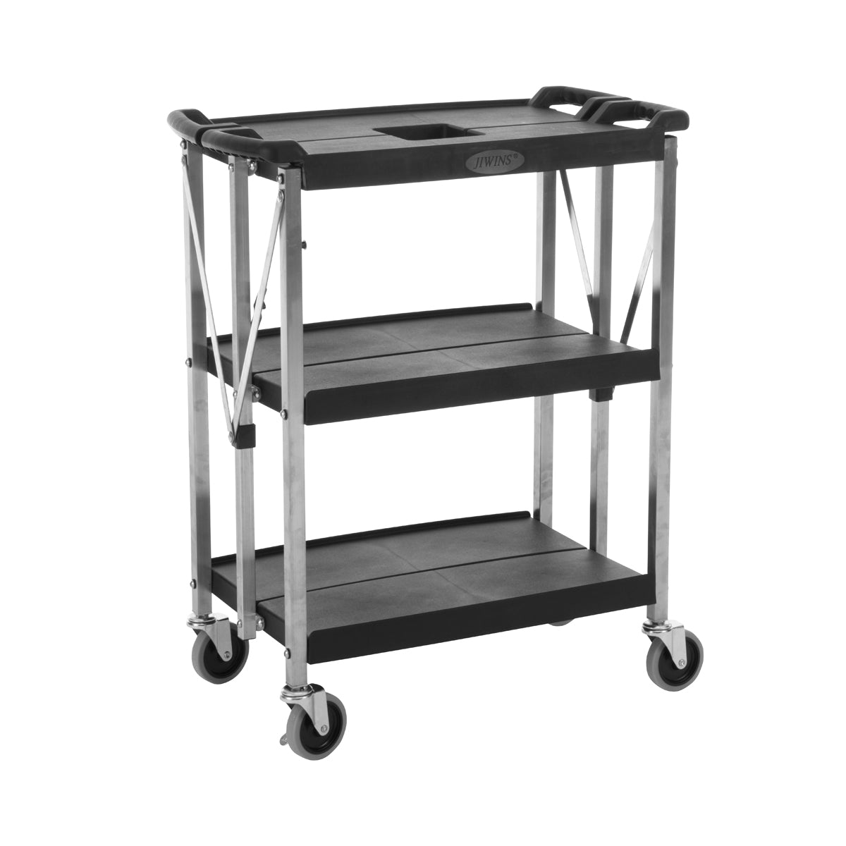 Jiwins Folding Trolley 3 Tier Black 420x760x900mm