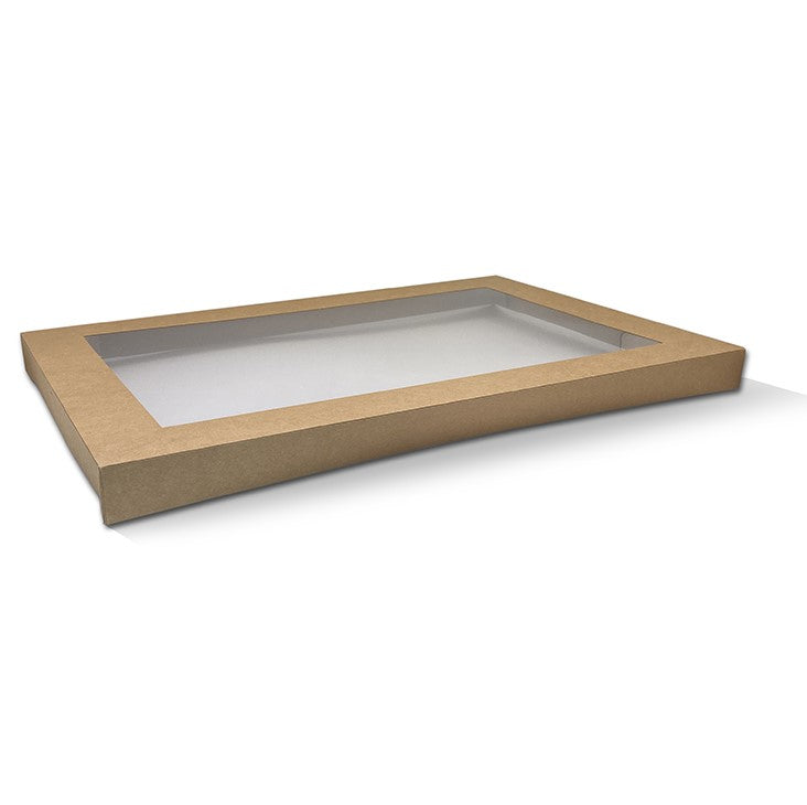 ecoware Kraft Catering Tray Lid Medium Plus with PET Window (Carton of 100)