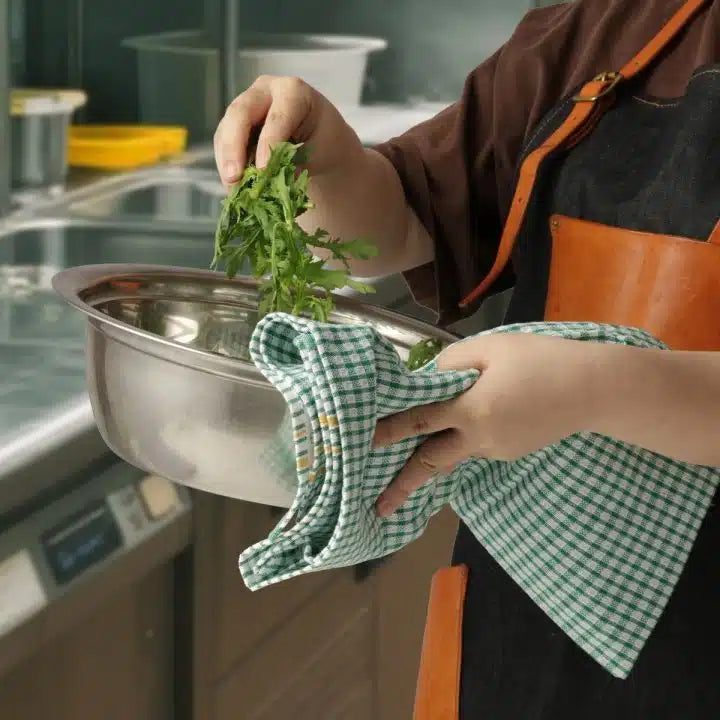 KH Megachef Chequered Kitchen Cloth 500 × 700mm Blended Cotton Green