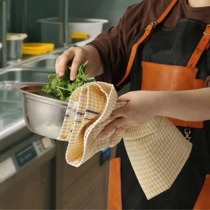 KH Megachef Chequered Kitchen Cloth 500 × 700mm Blended Cotton Yellow