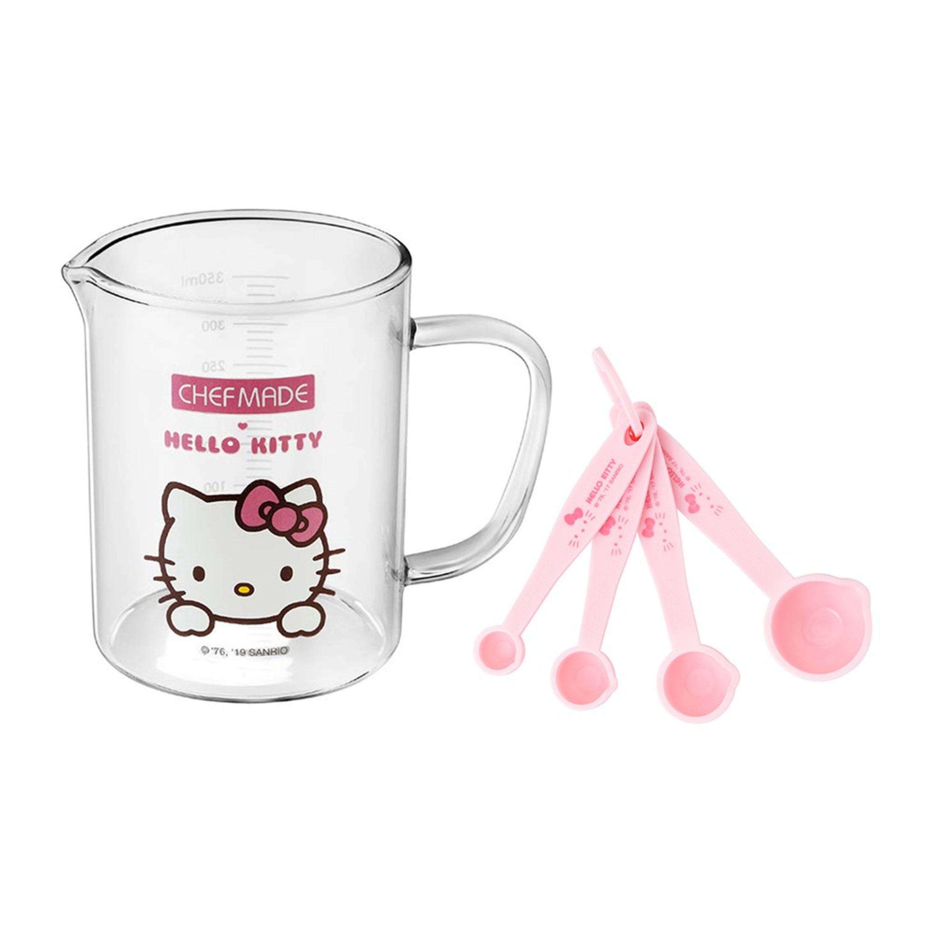CHEFMADE x Sanrio Hello Kitty 4 Piece Measuring Spoon Set & Glass Measuring Cup 350ml