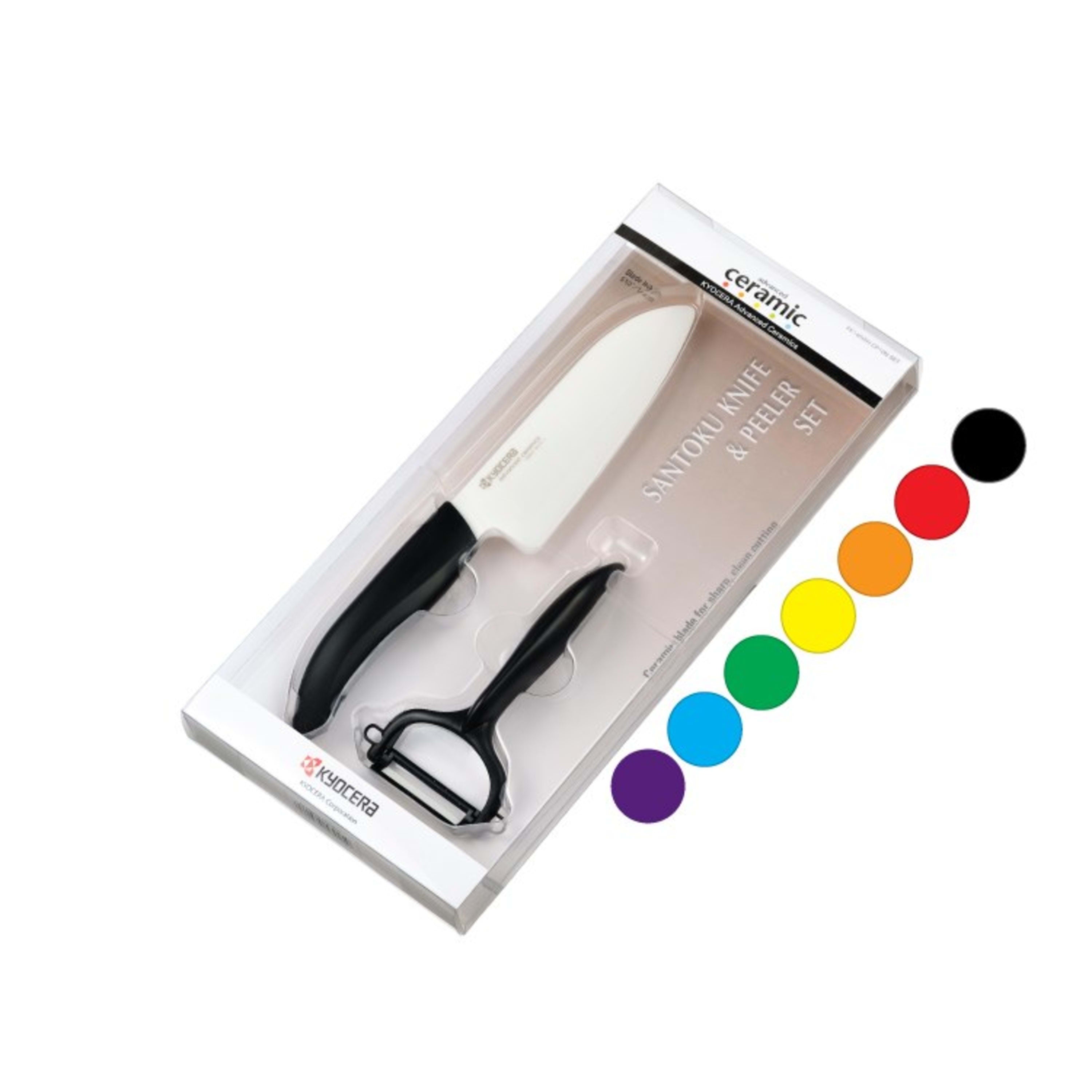 Kyocera Ceramic Santoku Knife & Rod Handle Peeler Set