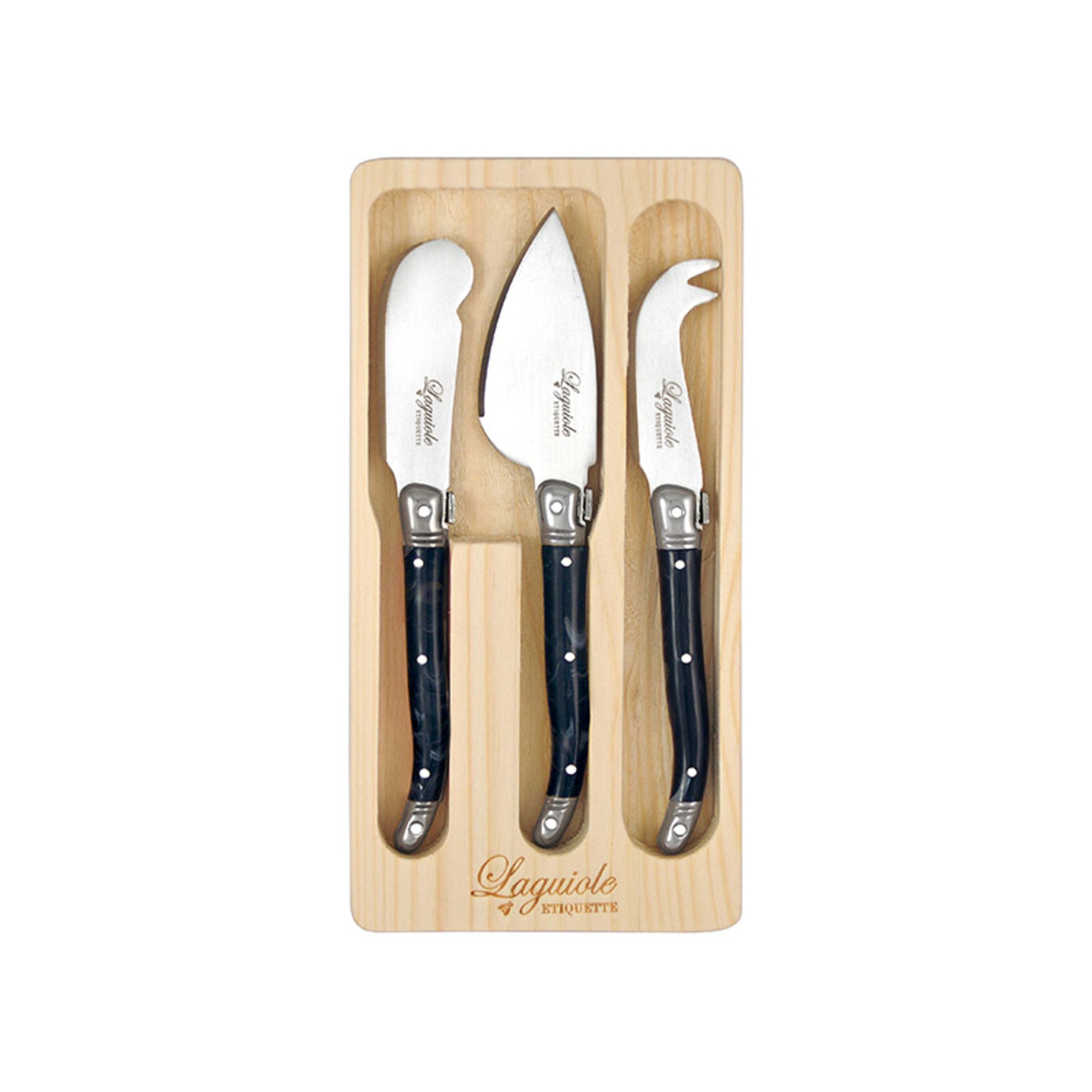 Laguiole Etiquette 3 Piece Mini Cheese Knife Set - Marble Black