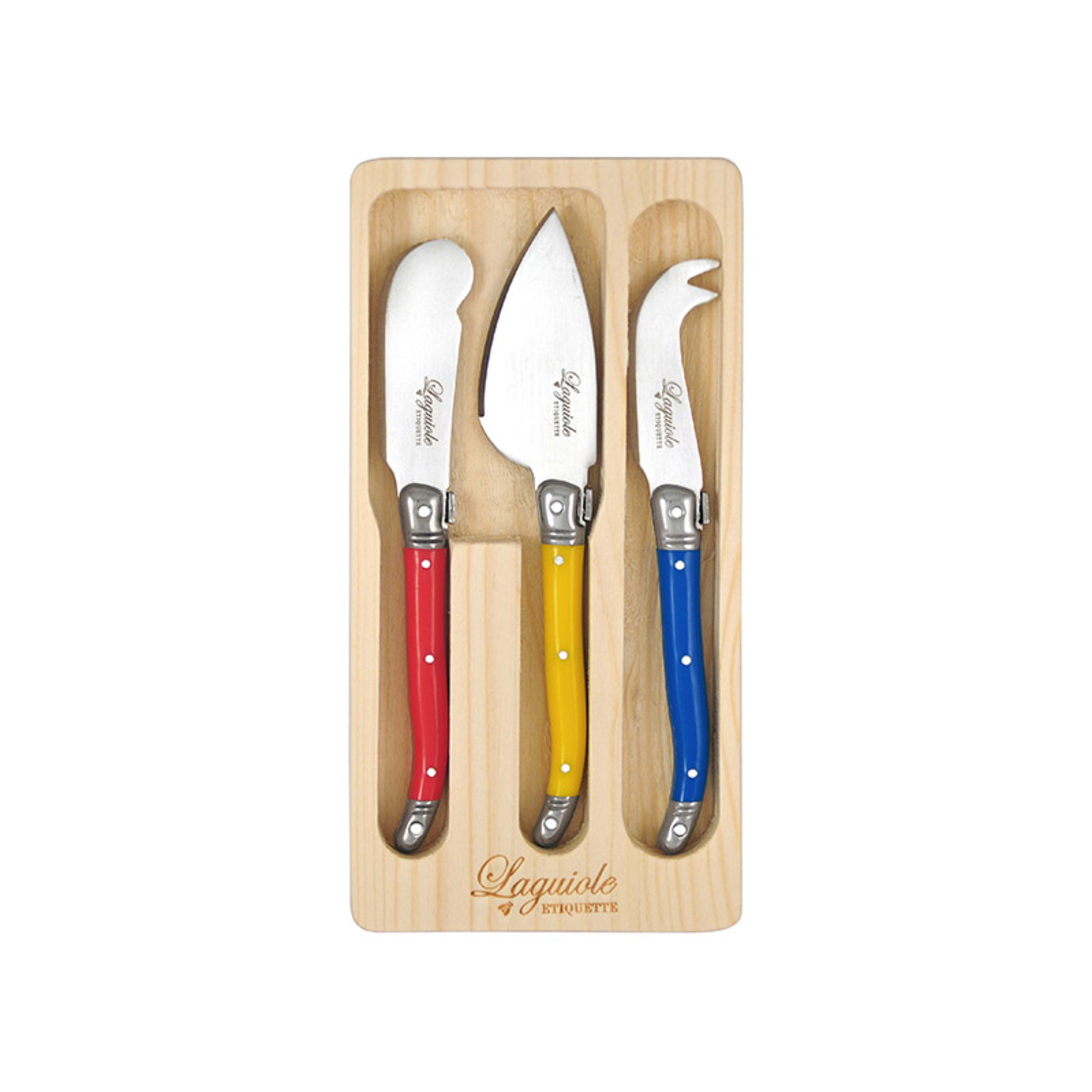 Laguiole Etiquette 3 Piece Mini Cheese Knife Set - Multicolour