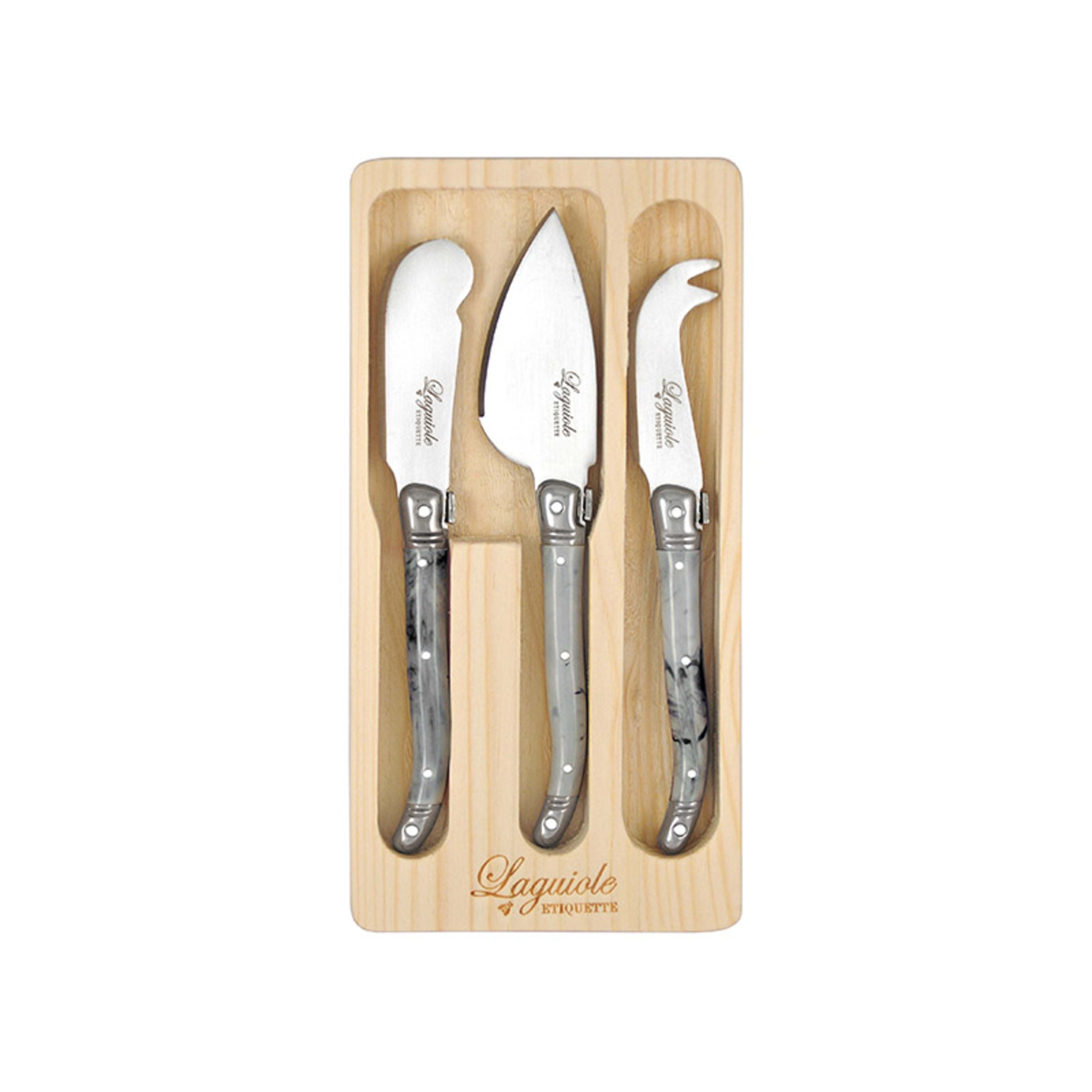 Laguiole Etiquette 3 Piece Mini Cheese Set - Marble White