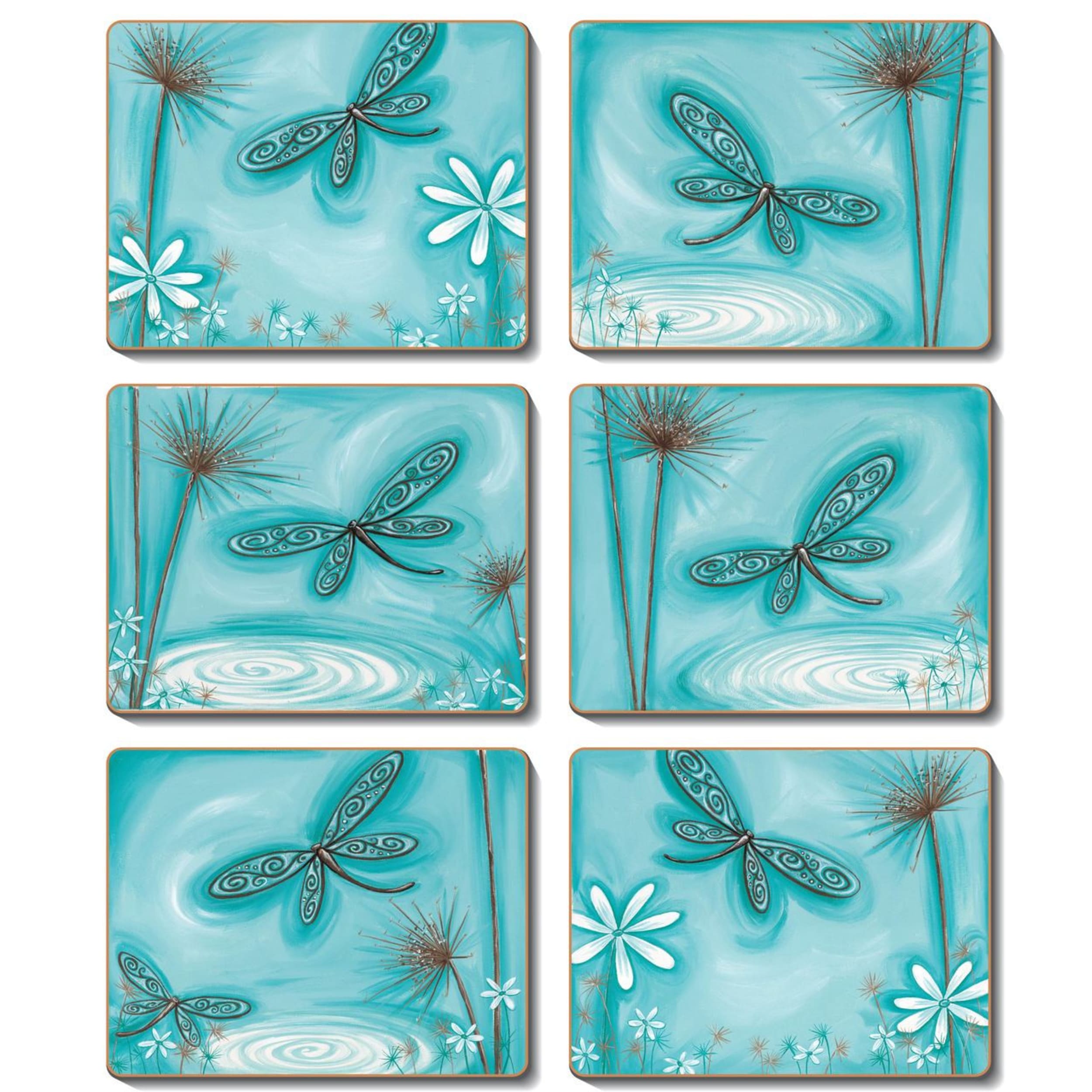 Cinnamon Blue Dragonfly Coaster 6 Piece Set