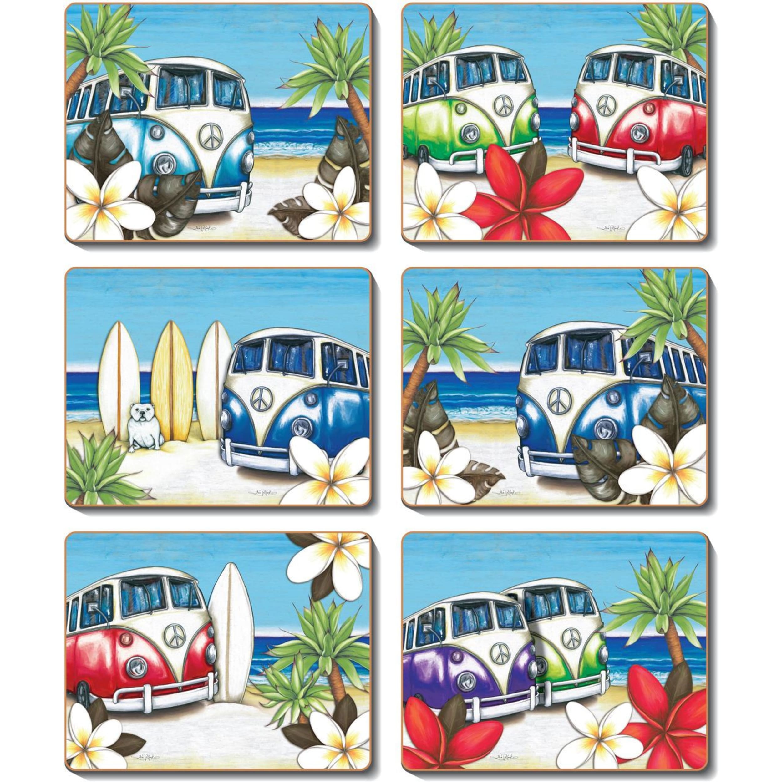 Cinnamon Beach Kombi Coaster 6 Piece Set
