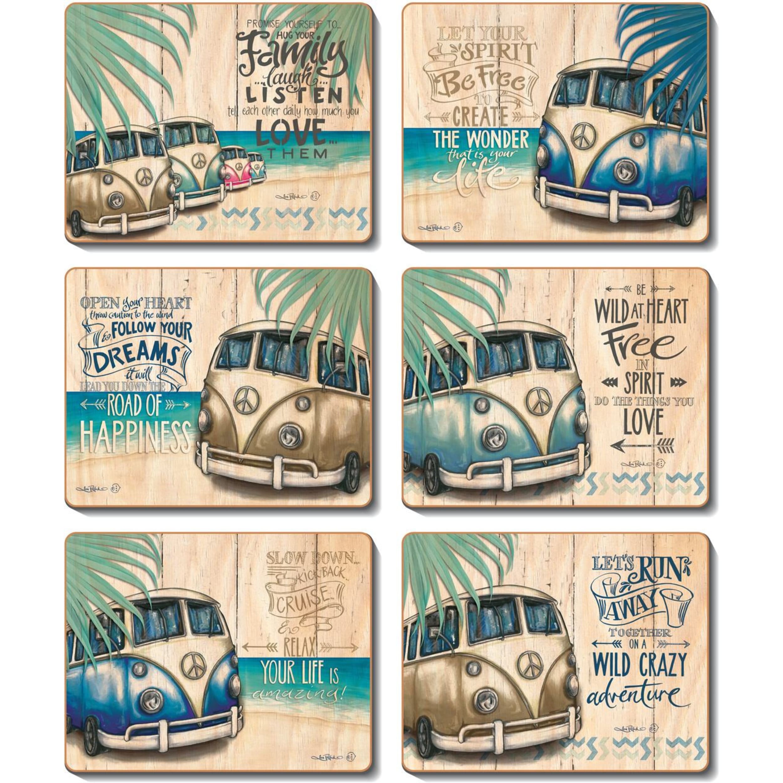Cinnamon Vintage Kombi Placemat 6 Piece Set