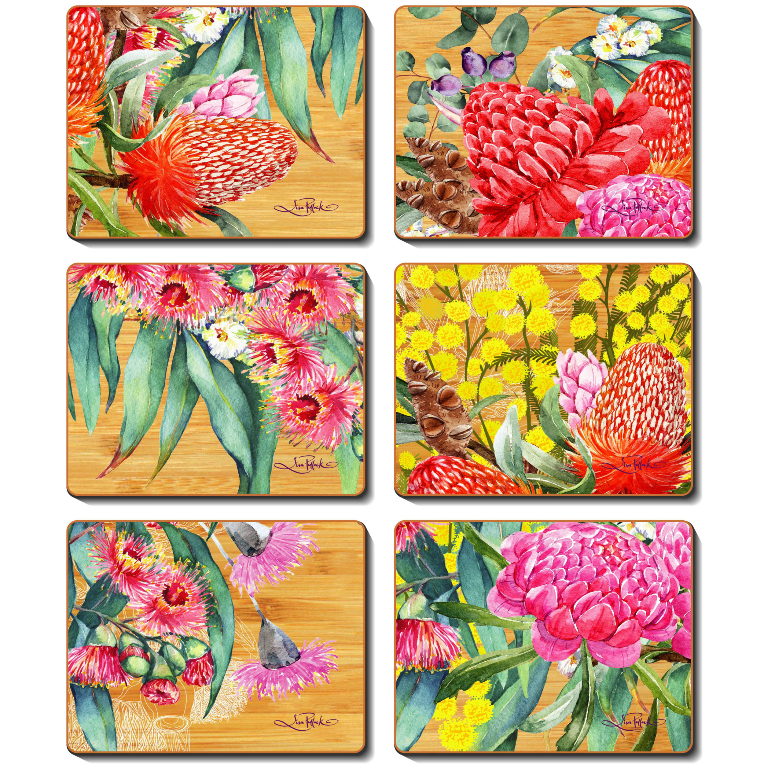 Cinnamon Native Flowers Coaster 6 Piece Set