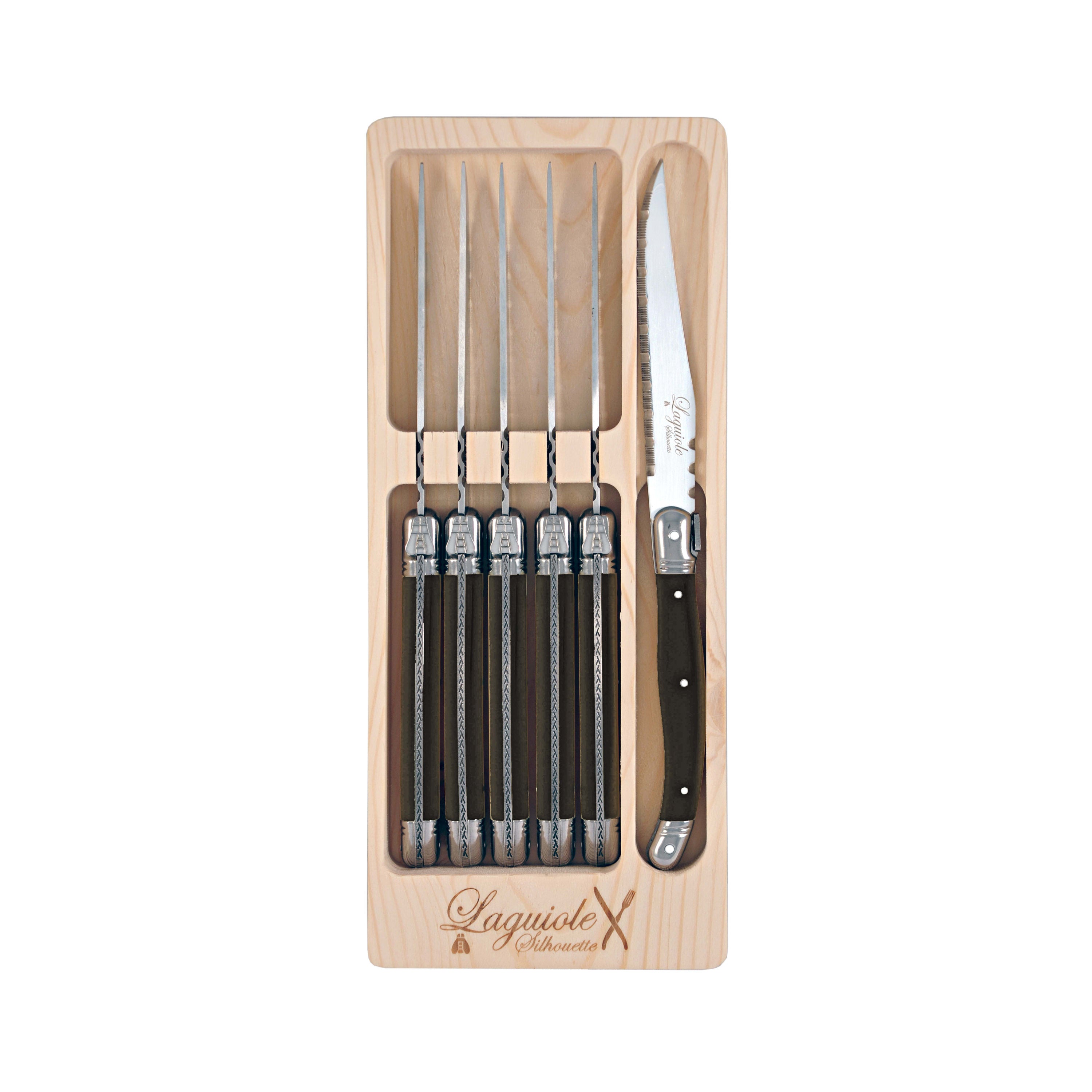 Laguiole Silhouette 6 Piece Steak Knife Set Flatpack - Black