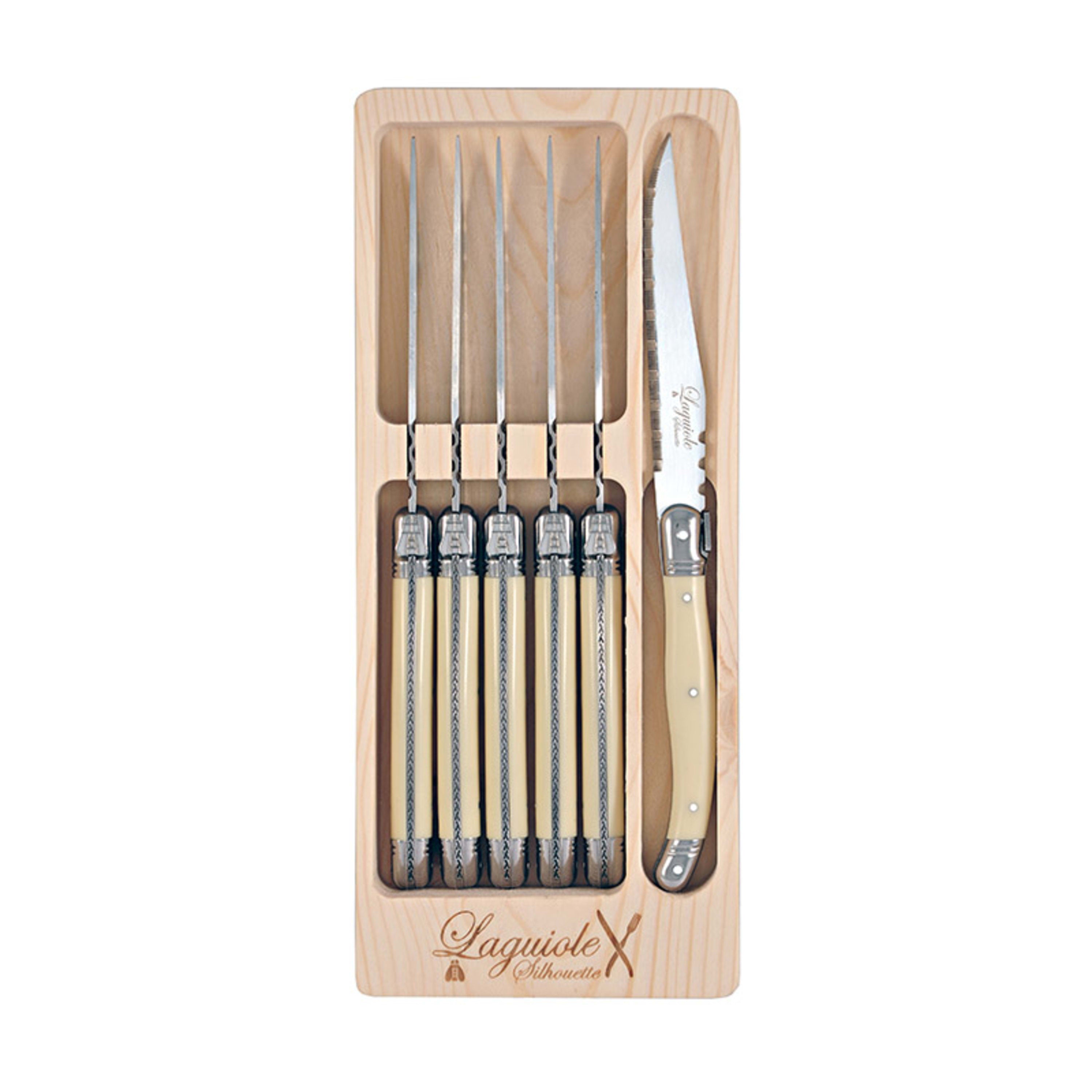 Laguiole Silhouette 6 Piece Steak Knife Set Flatpack - Ivory