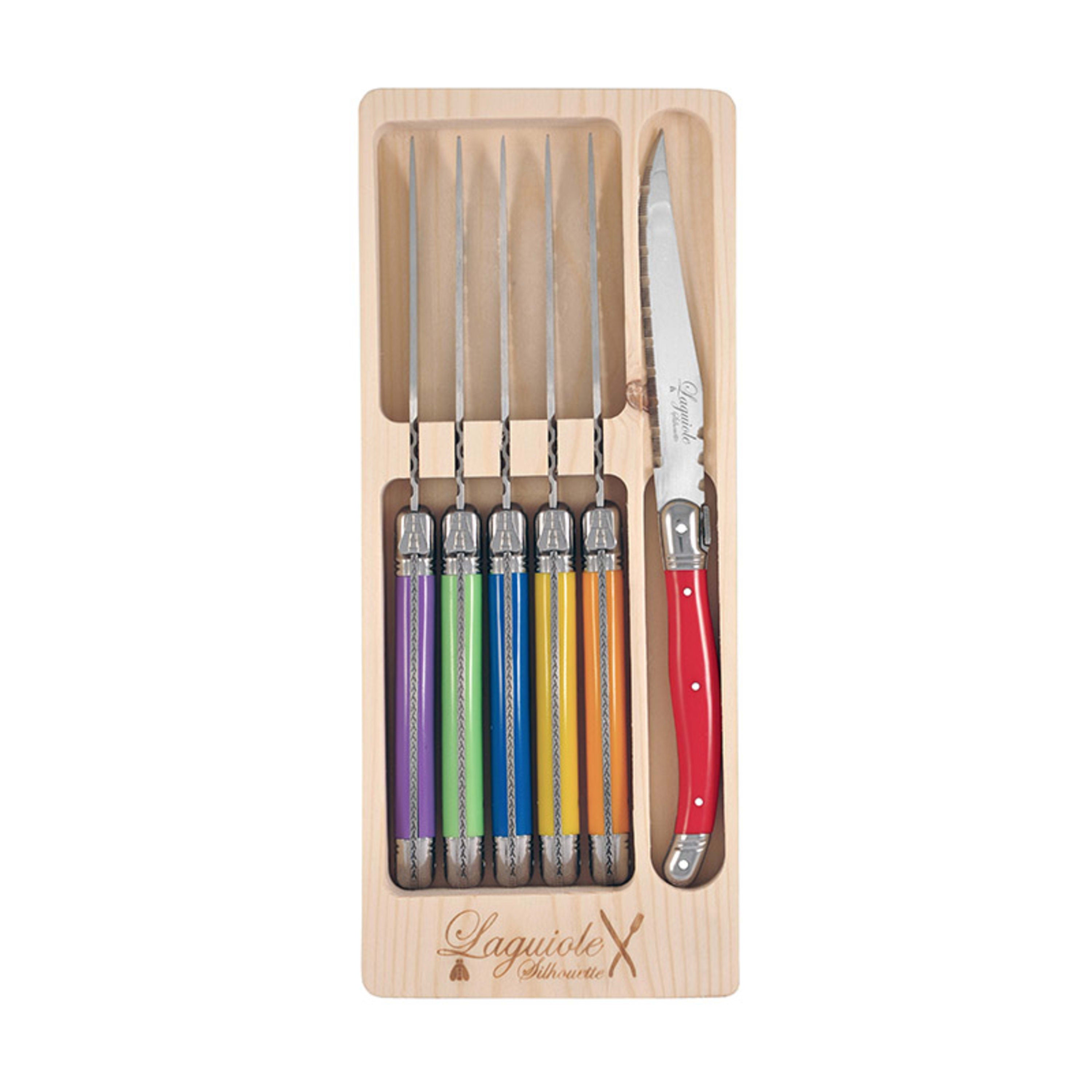 Laguiole Silhouette 6 Piece Steak Knife Set Flatpack - Wooden