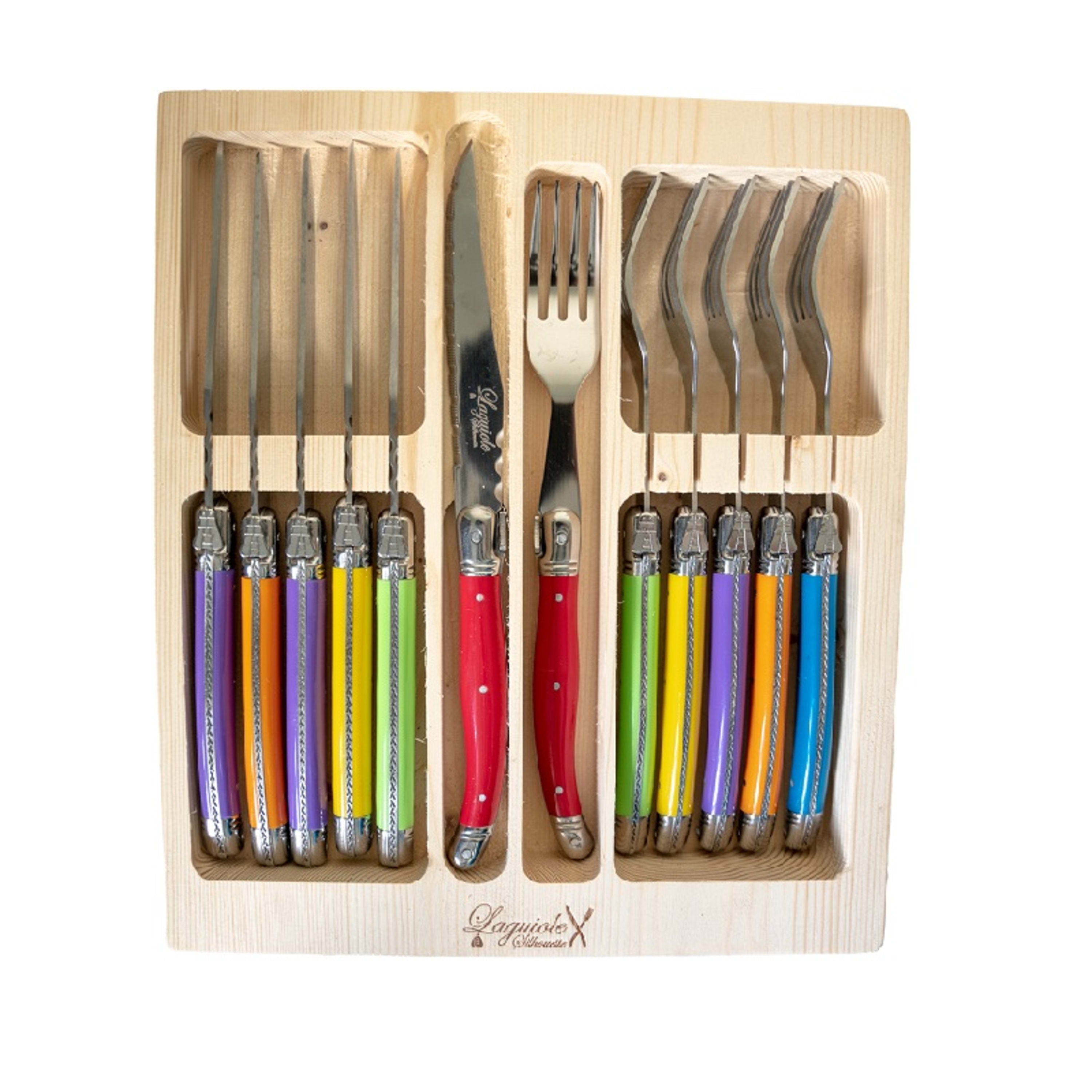 Laguiole Silhouette 12 Piece Steak Knife & Fork Set Flatpack - Multicolour