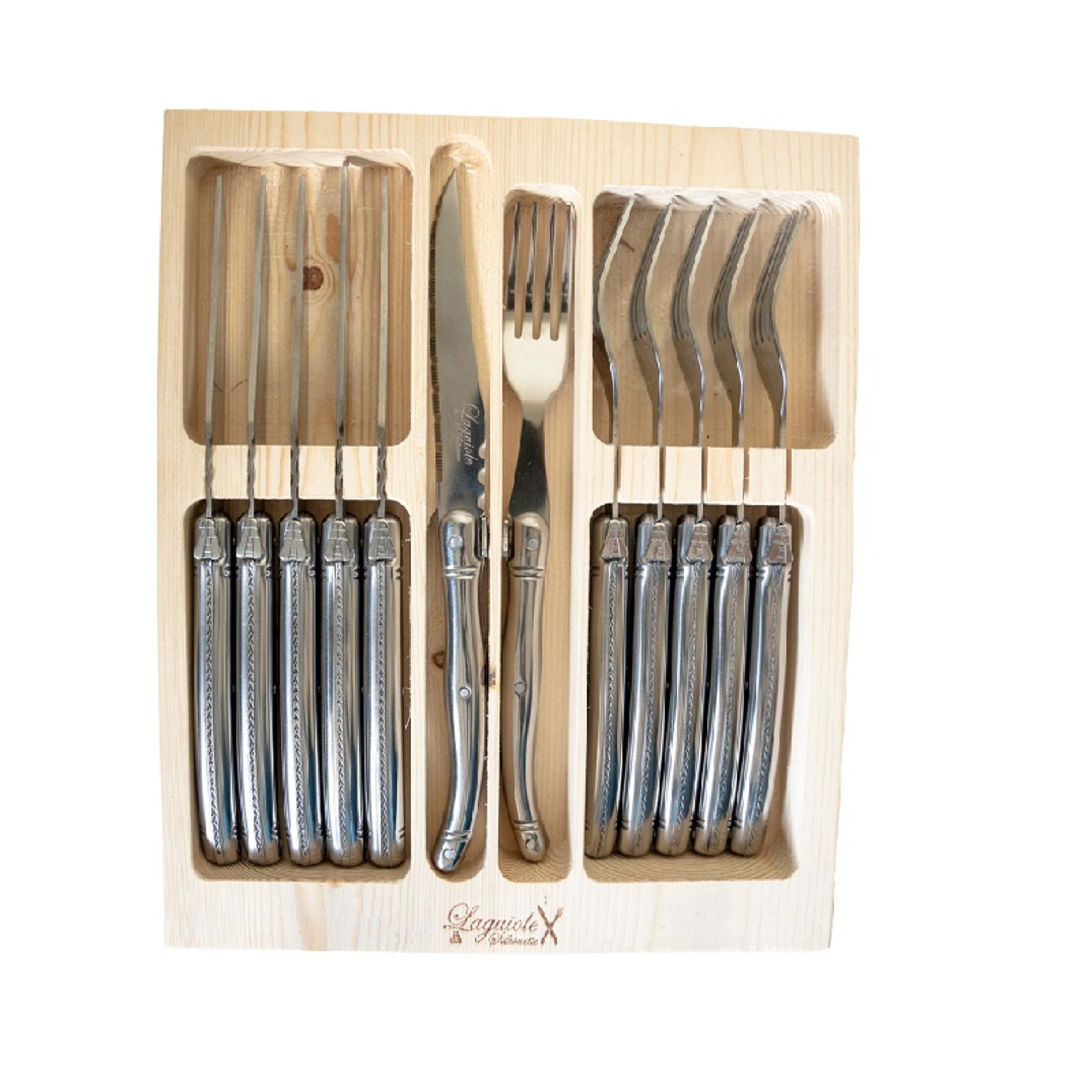 Laguiole Silhouette 12 Piece Steak Knife & Fork Set Flatpack - Stainless Steel
