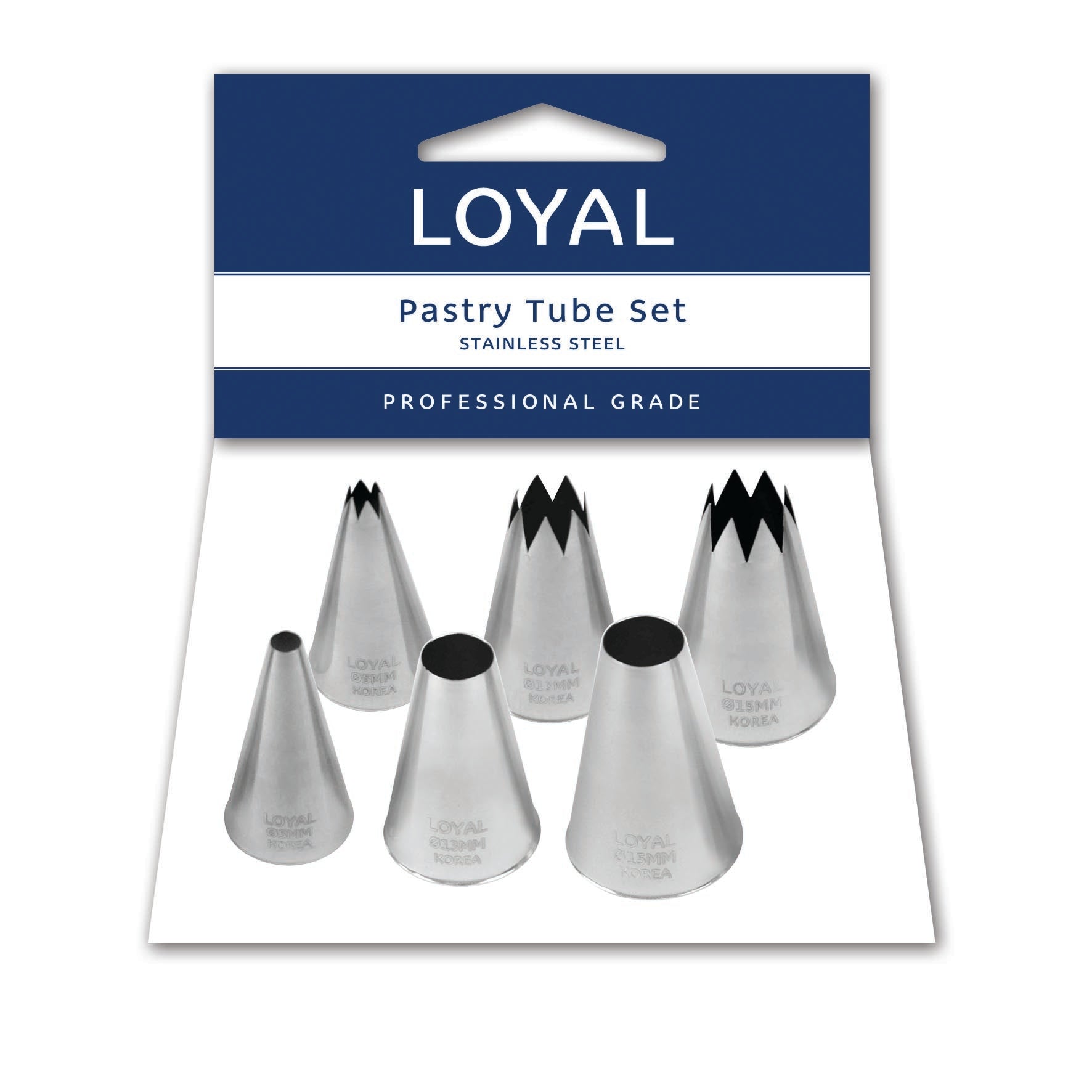LOYAL Open Star & Round Pastry Tube Set 6 Piece Stainless Steel