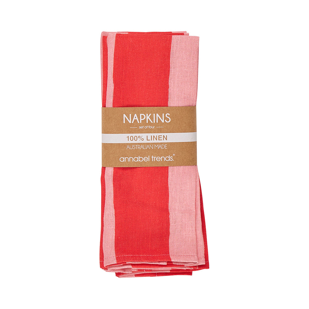 Annabel Trends Linen Napkin Set Red Stripe