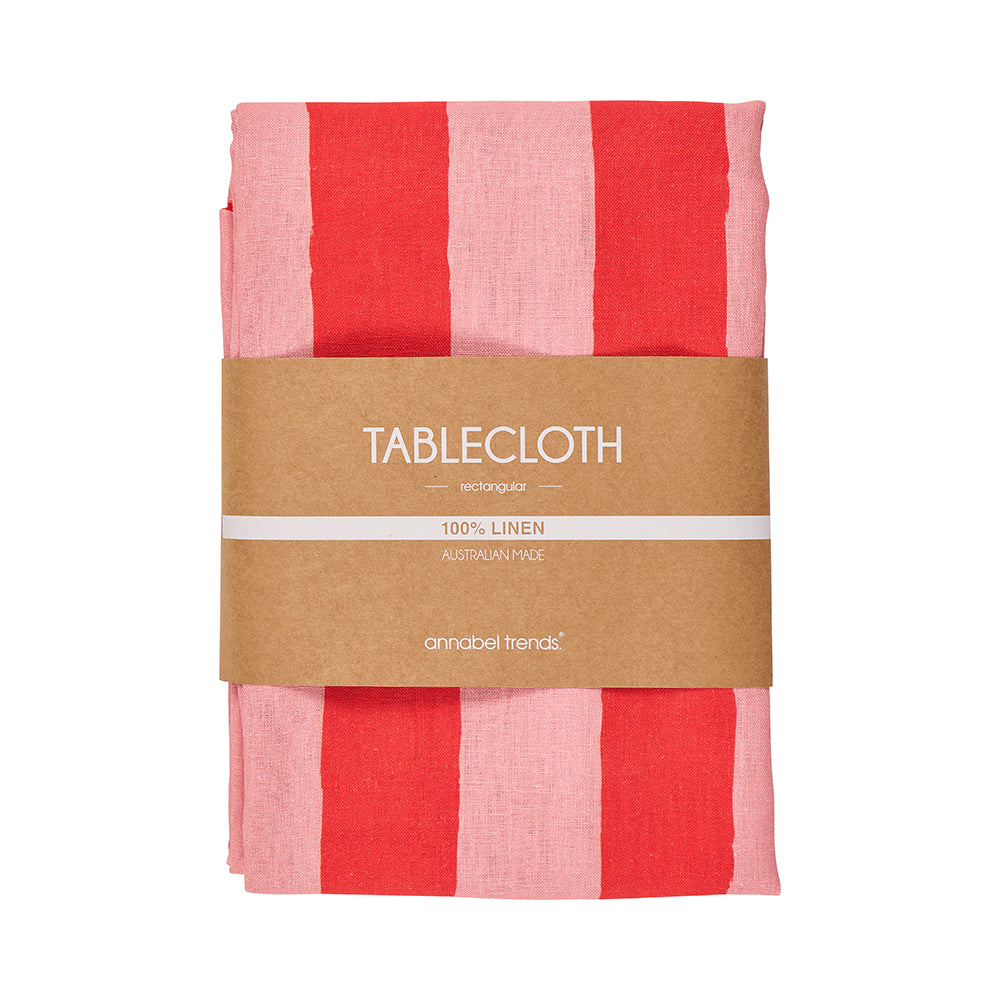 Annabel Trends Linen Tablecloth Red Stripe Large 138cm x 300cm