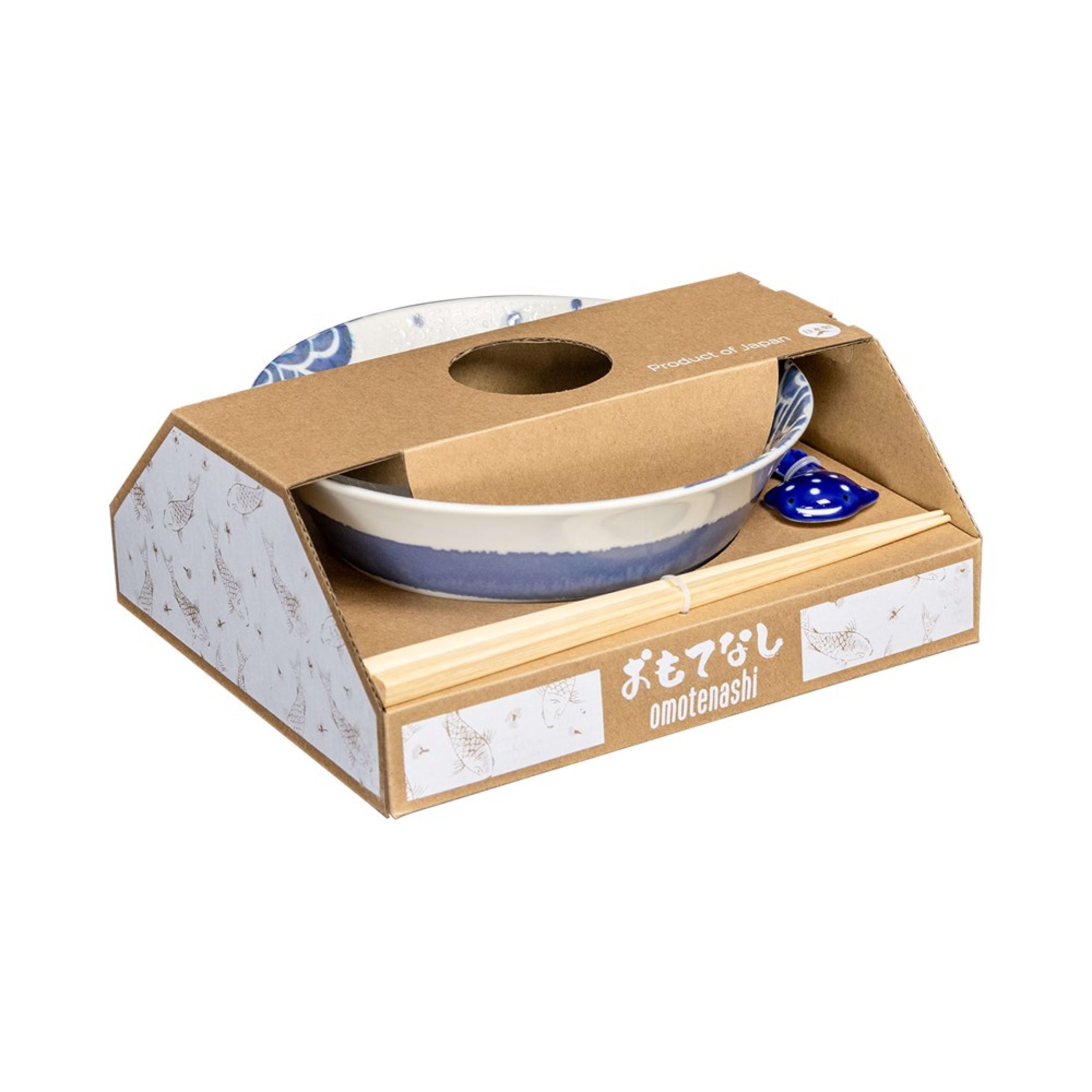 Omotenashi Nami Jinbei Bowl with Chopsticks & Jinbei Rest 19x7.6cm Gift Set