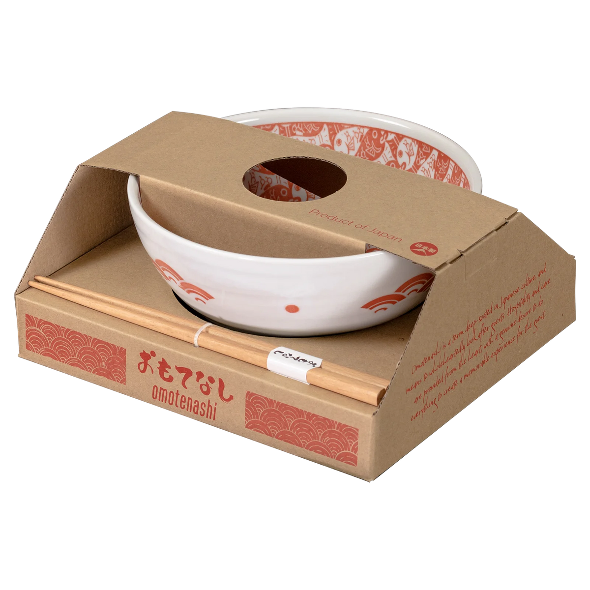 Omotenashi Medetai Red Ramen Bowl with Chopsticks 18.5x9cm Gift Set
