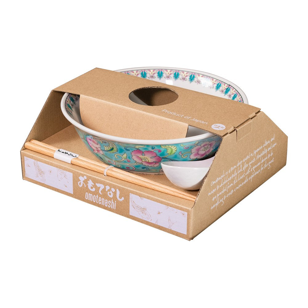 Omotenashi Chuka Tea Garden Ramen Bowl with Chopsticks & Spoon 19.5x7.5cm Gift Set