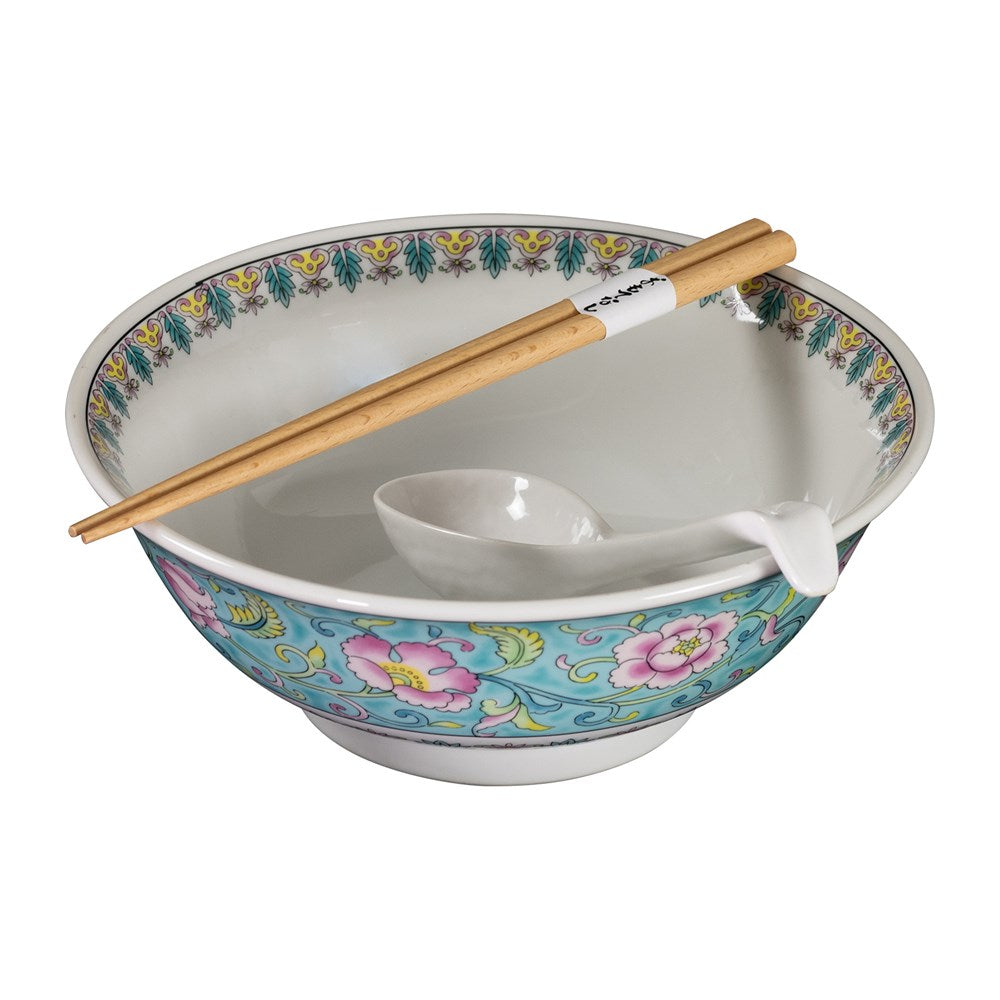 Omotenashi Chuka Tea Garden Ramen Bowl with Chopsticks & Spoon 19.5x7.5cm Gift Set
