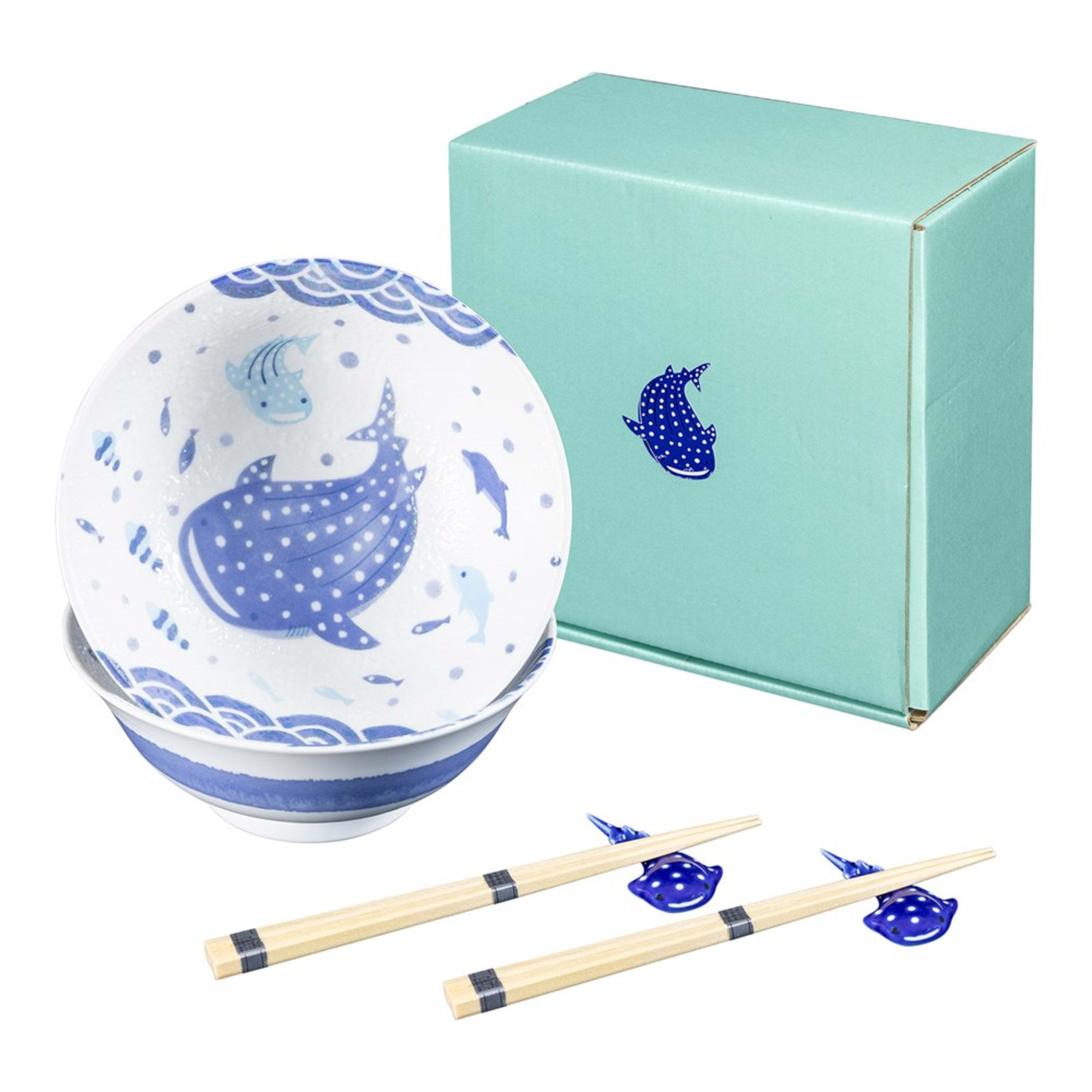 Omotenashi Nami Jinbei Bowl & Chopstick & Rest Set 19x7.6cm