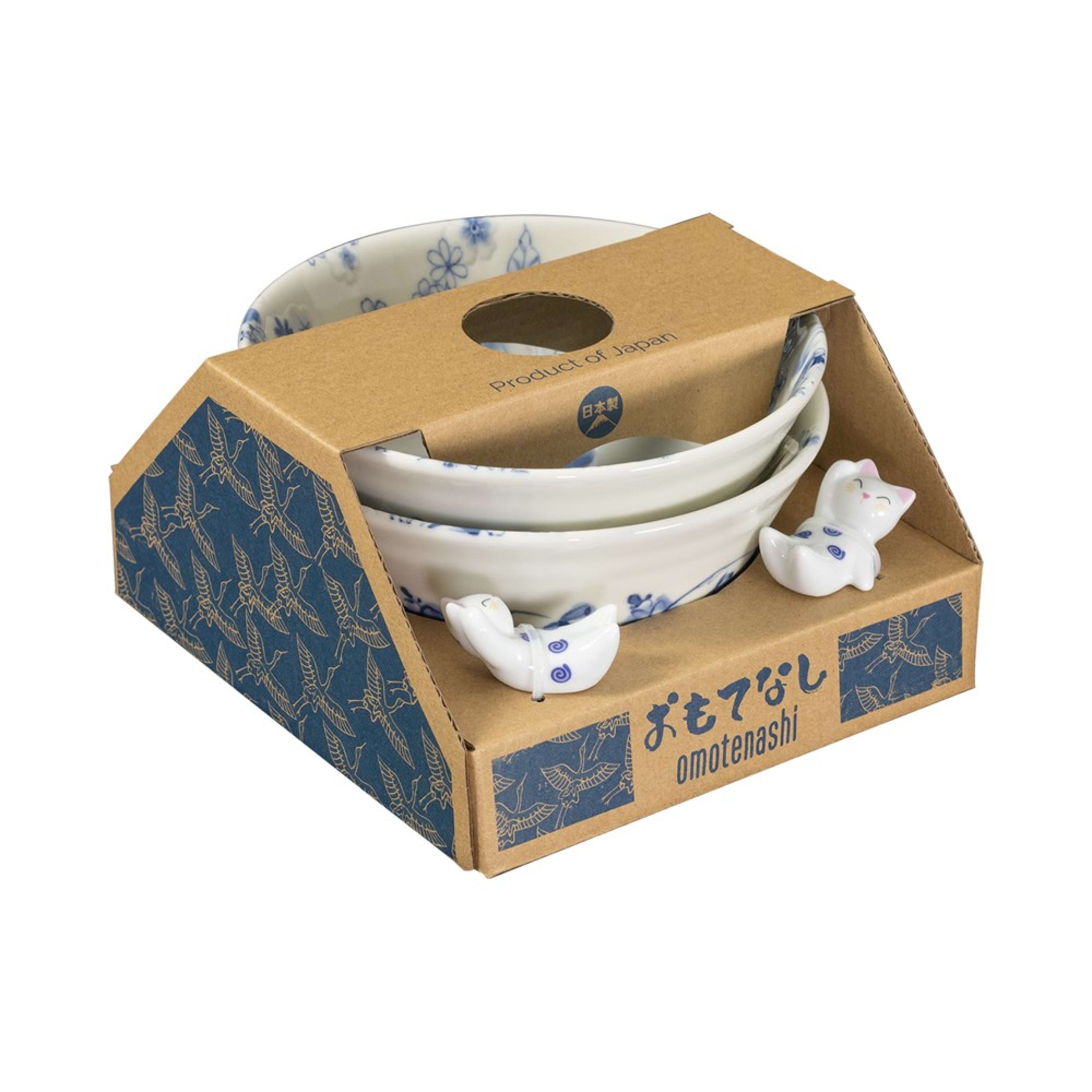 Omotenashi Hana Tsudoi 4 Piece Bowl & Chopstick Rest Set 15x7cm