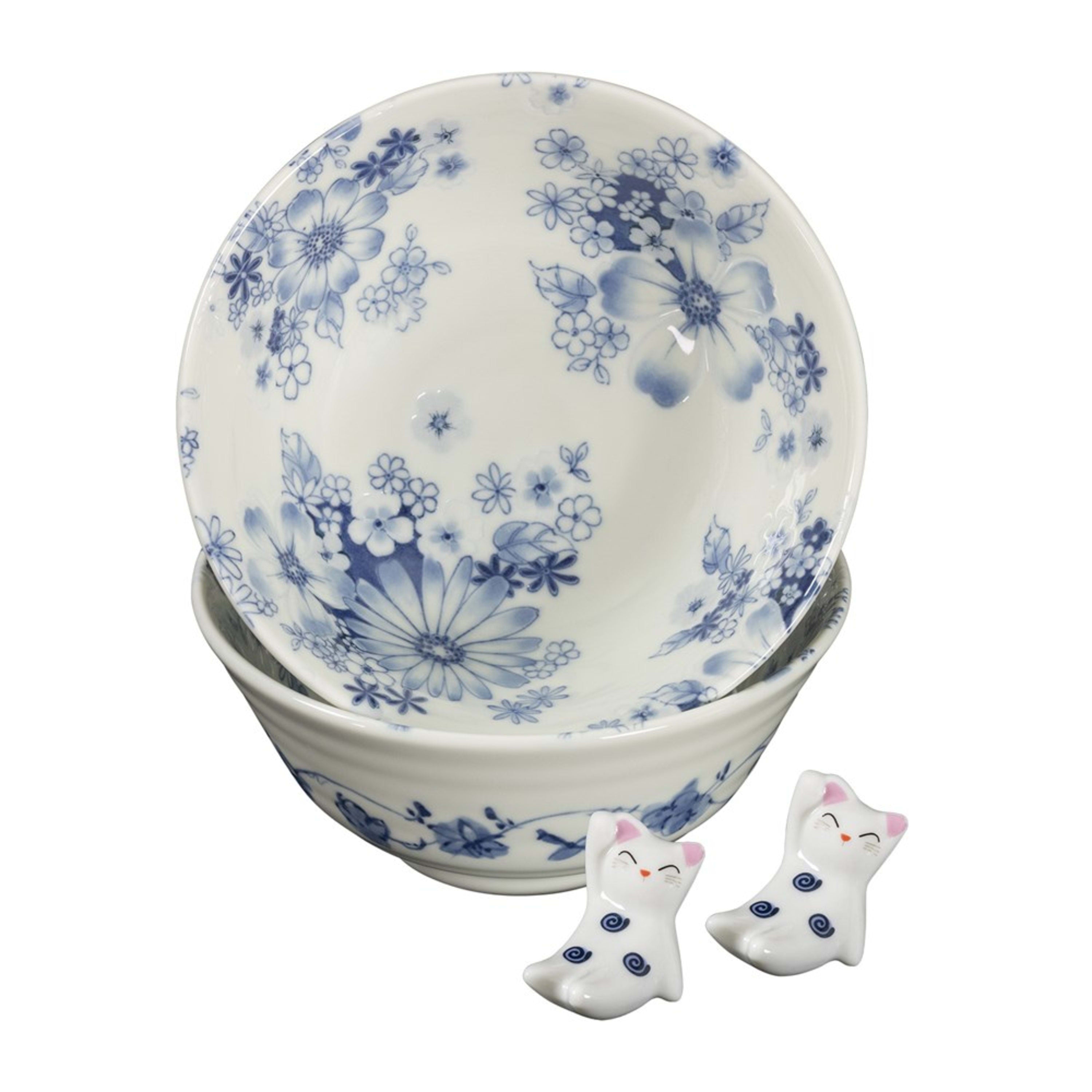 Omotenashi Hana Tsudoi 4 Piece Bowl & Chopstick Rest Set 15x7cm