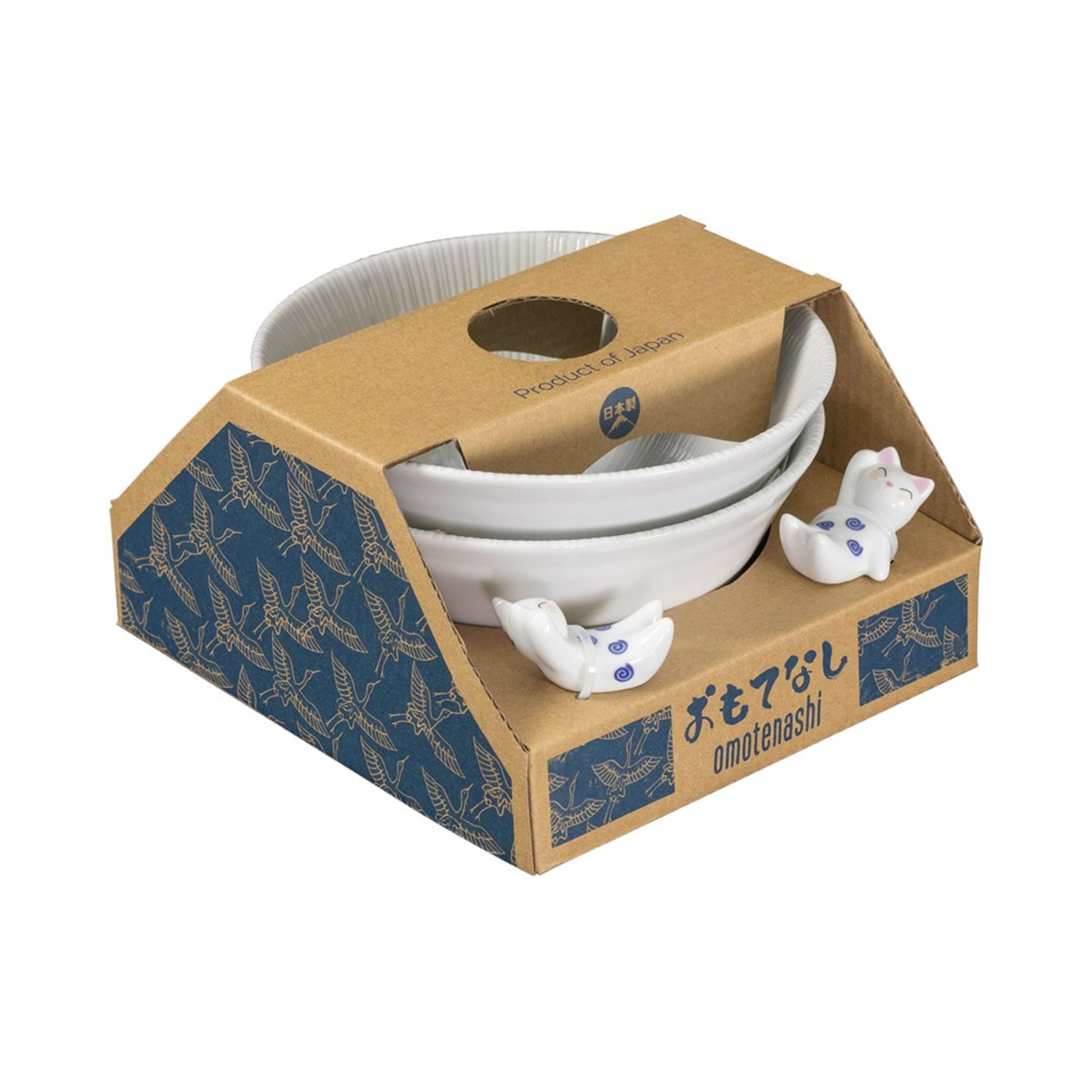 Omotenashi Kyo Sendan White 4 Piece Bowl & Chopstick Rest Set 15x7cm