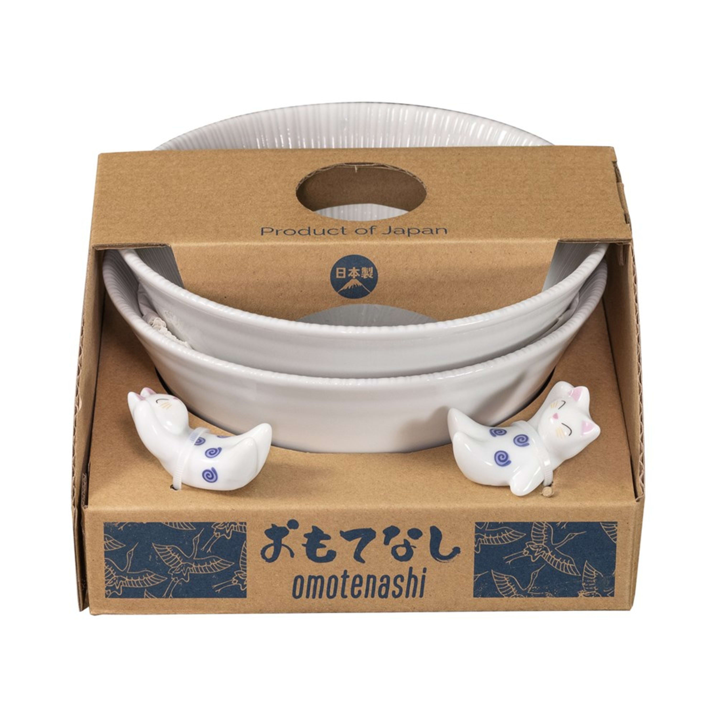 Omotenashi Kyo Sendan White 4 Piece Bowl & Chopstick Rest Set 15x7cm